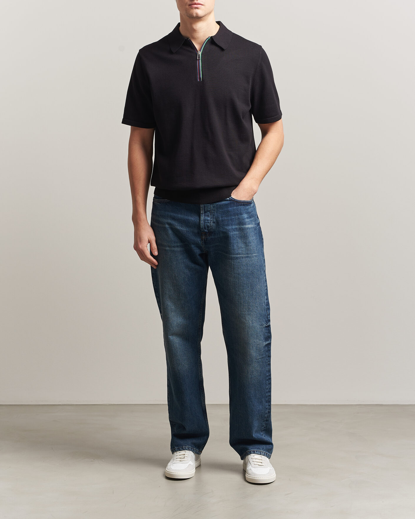 Uomini | Polo | PS Paul Smith | Cotton Knitted Half Zip Polo Black