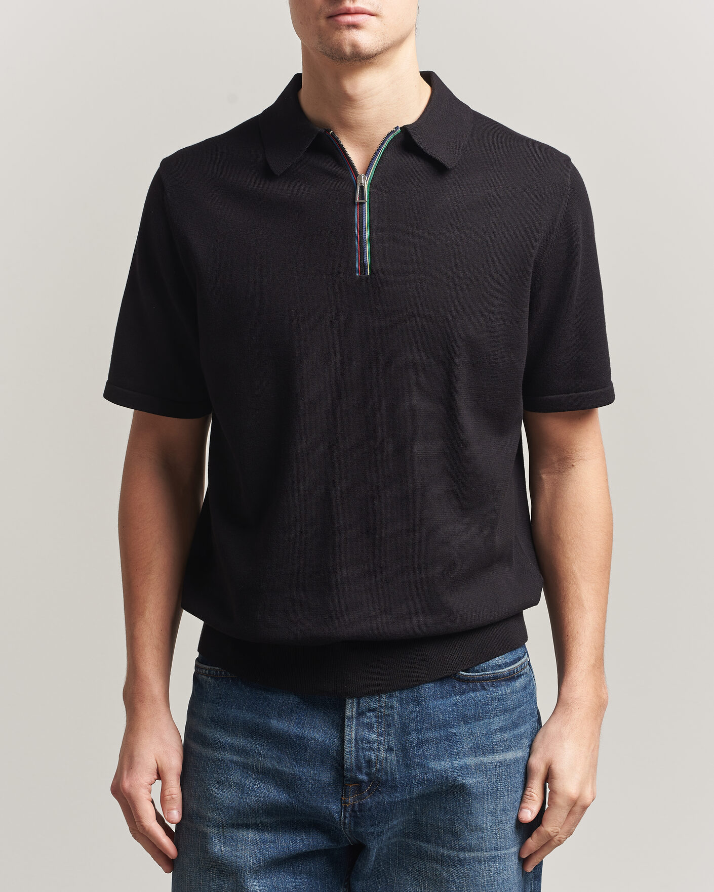 Uomini | Polo | PS Paul Smith | Cotton Knitted Half Zip Polo Black