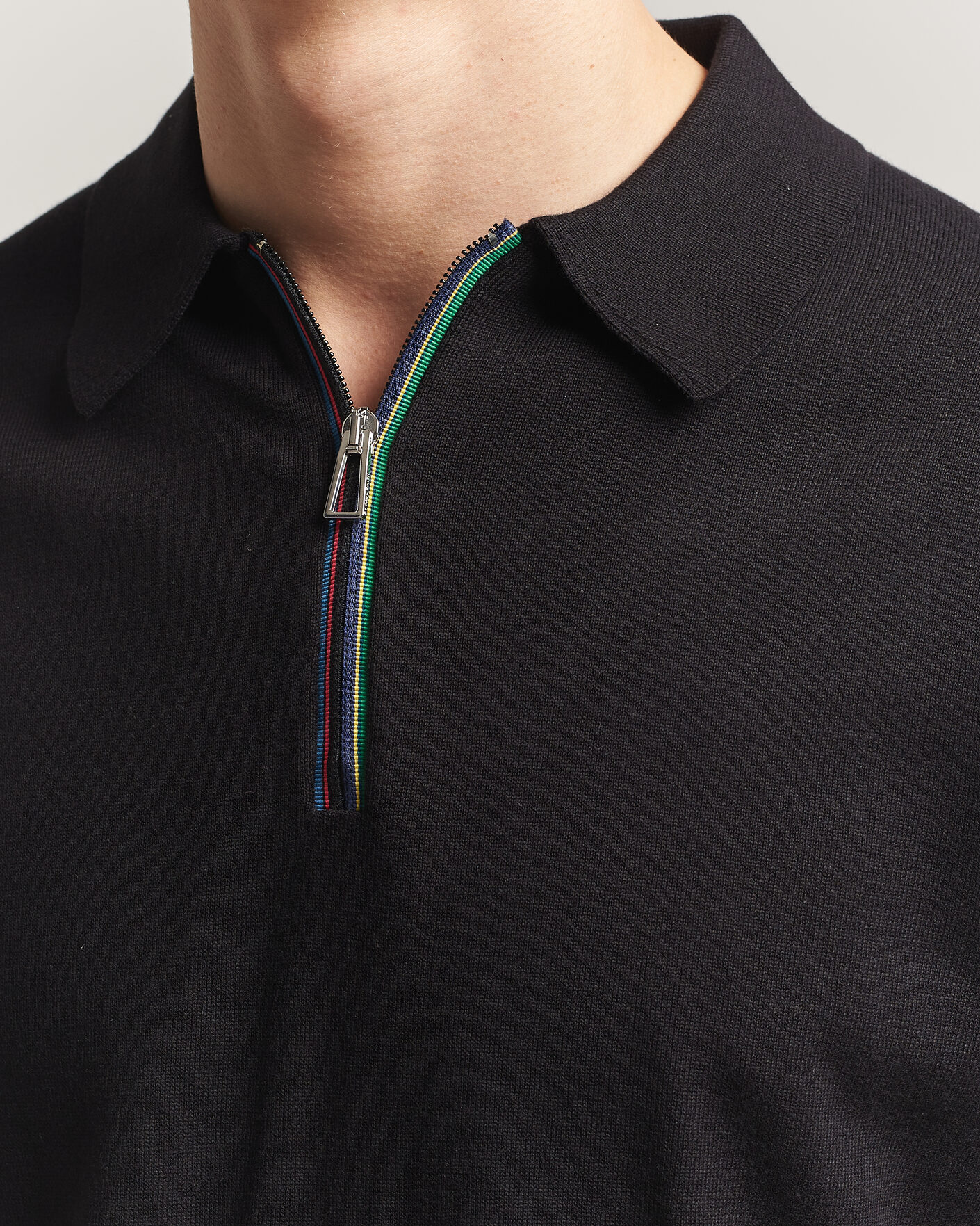 Uomini | Polo | PS Paul Smith | Cotton Knitted Half Zip Polo Black