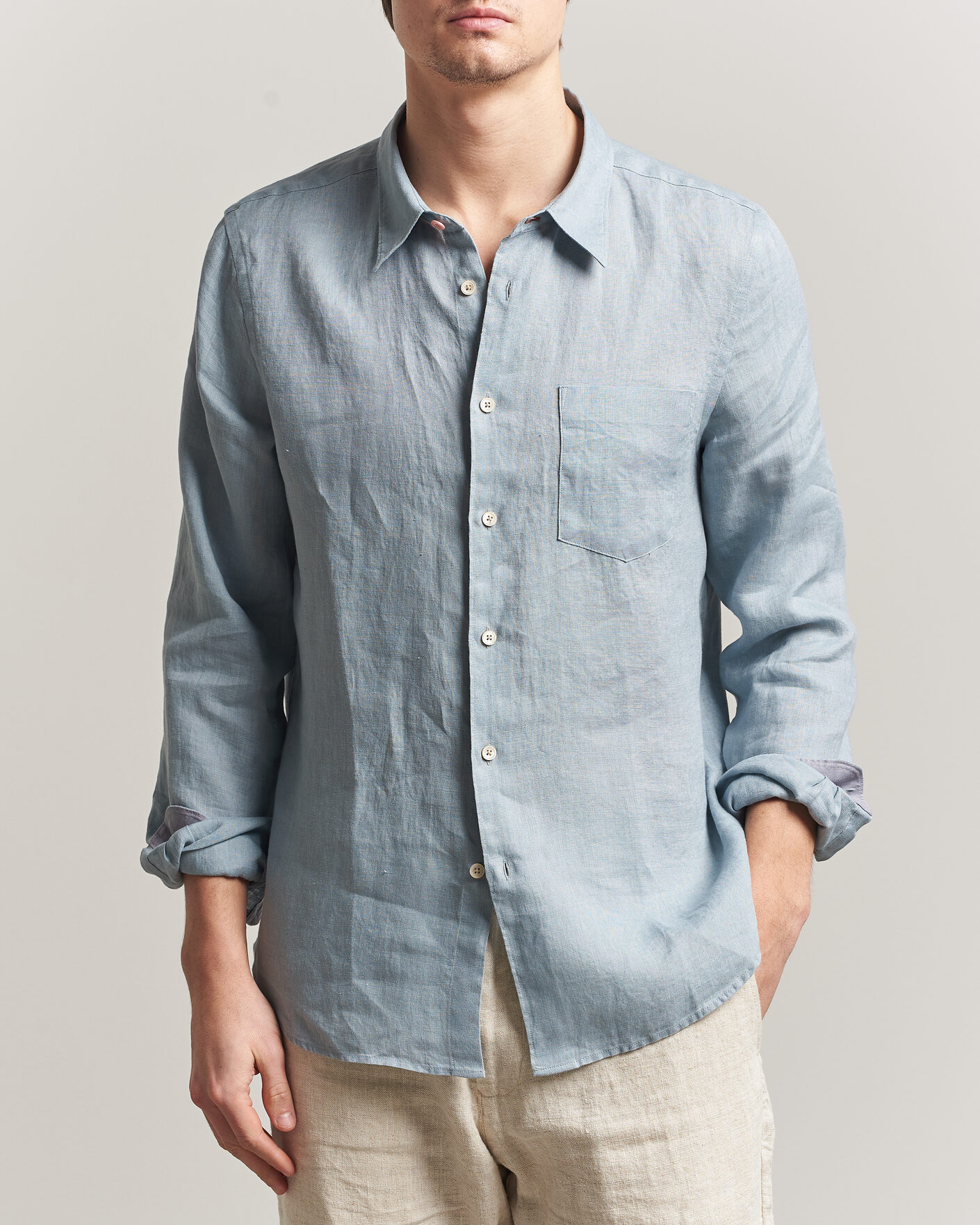 Uomini | Camicie | PS Paul Smith | Tailored Fit Linen Shirt Light Blue