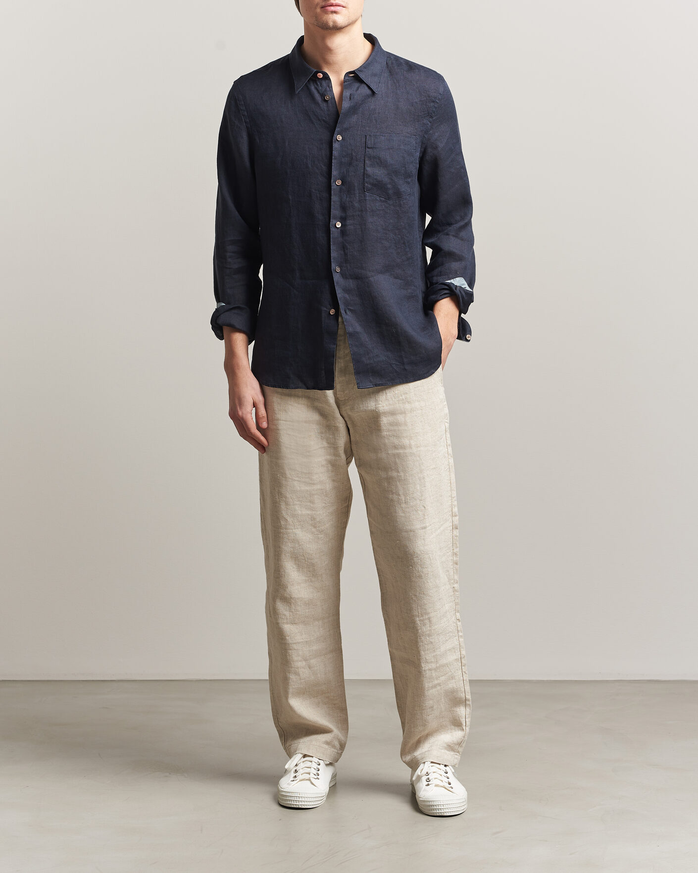 Uomini | Camicie | PS Paul Smith | Tailored Fit Linen Shirt Navy