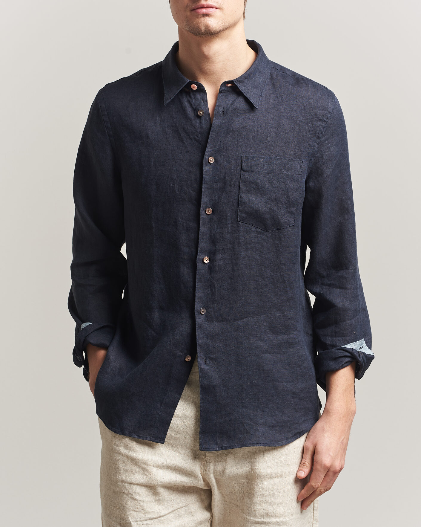 Uomini | Camicie | PS Paul Smith | Tailored Fit Linen Shirt Navy