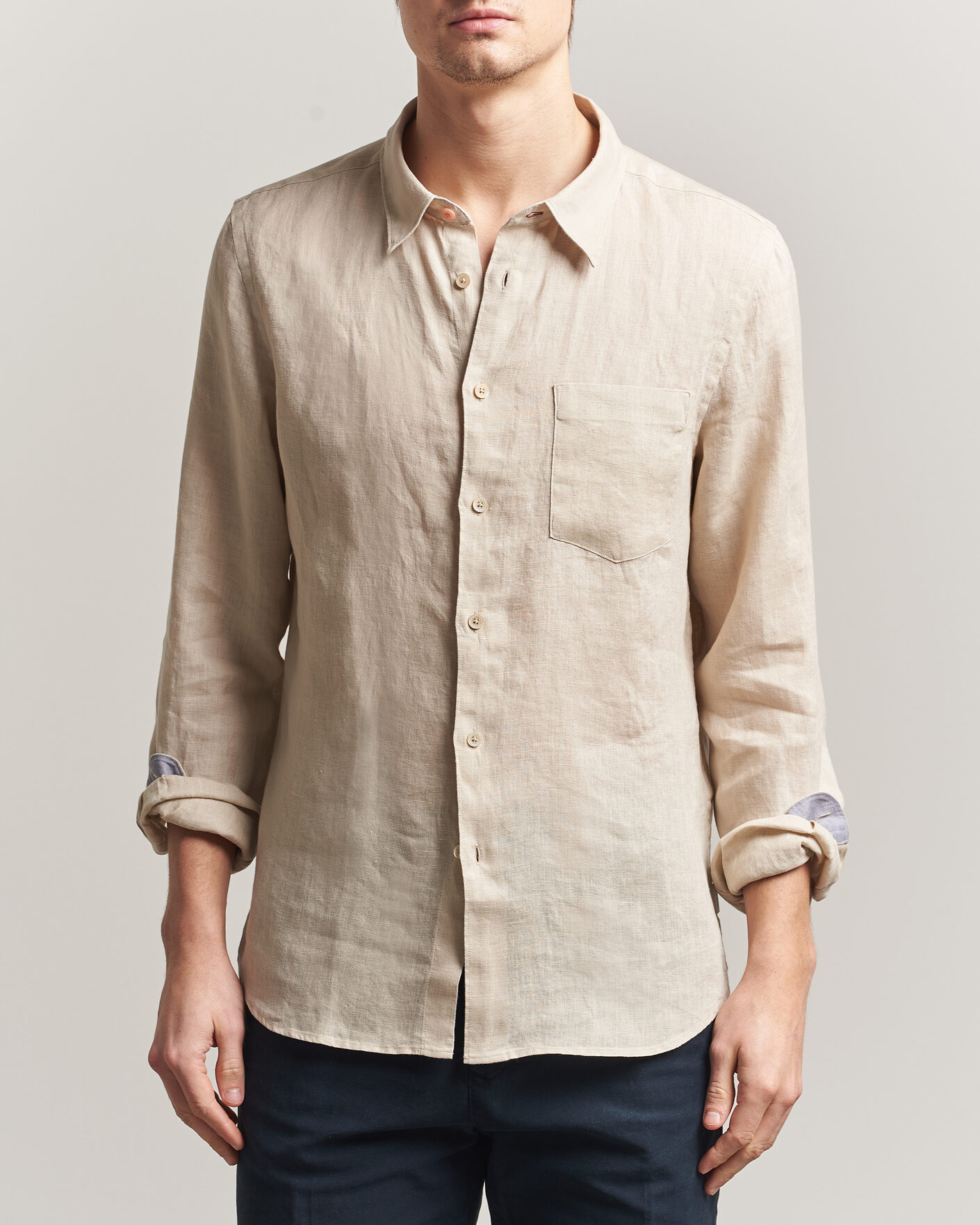 Uomini | Camicie | PS Paul Smith | Tailored Fit Linen Shirt Beige