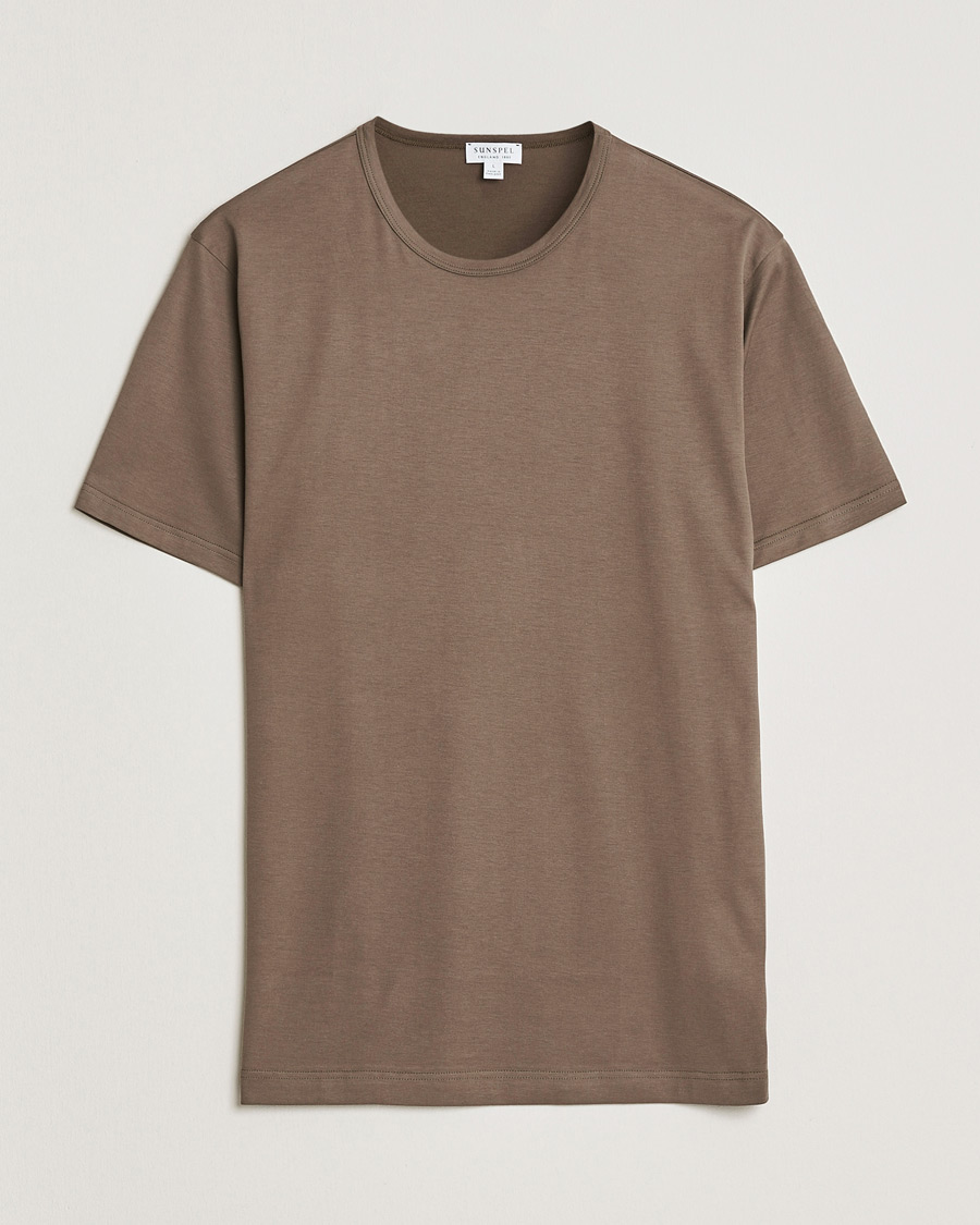 Uomini | T-shirt | Sunspel | Crew Neck Q82 Cotton T-Shirt Dark Cedar