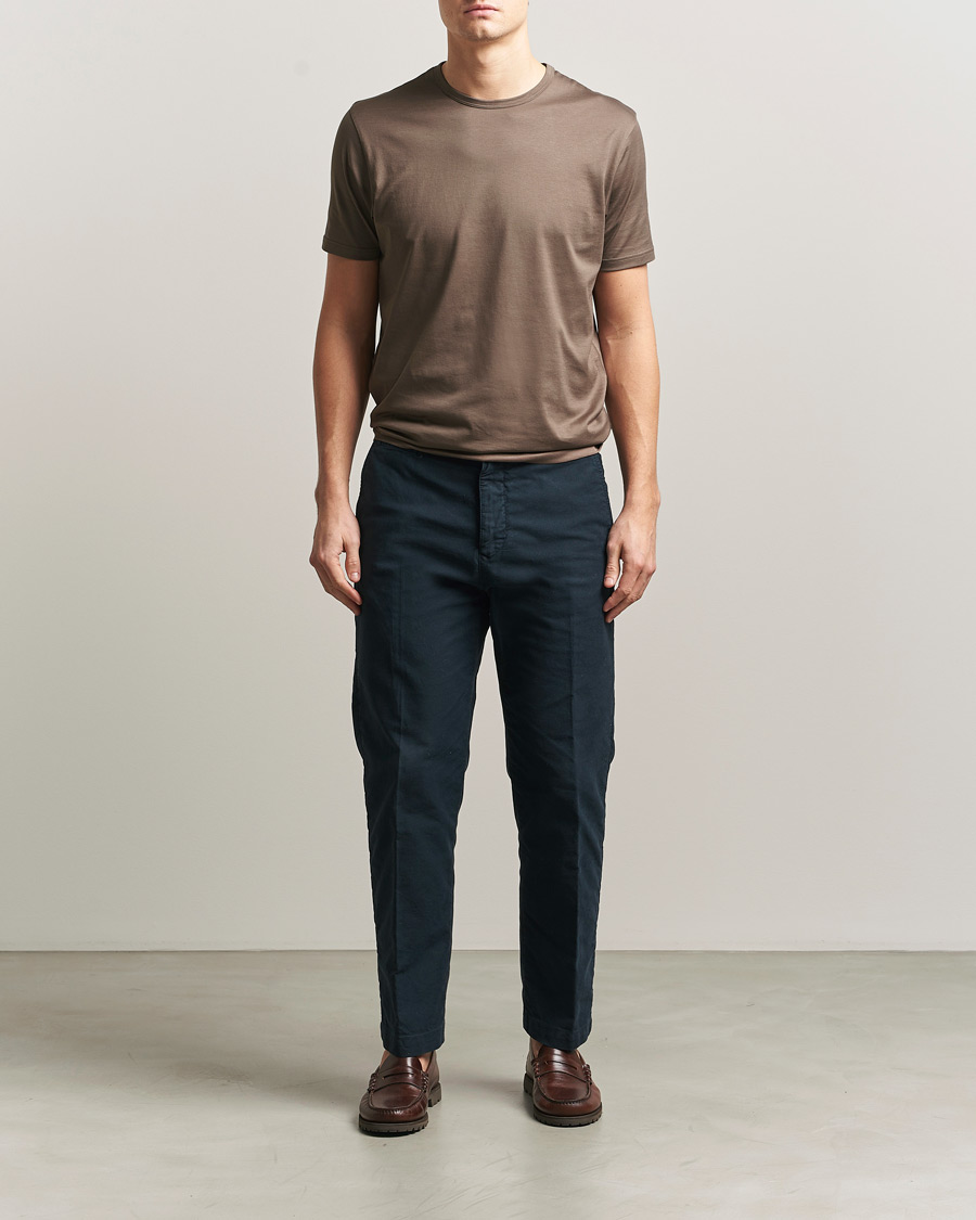 Uomini | T-shirt | Sunspel | Crew Neck Q82 Cotton T-Shirt Dark Cedar