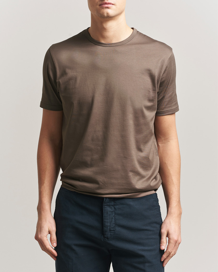 Uomini | T-shirt | Sunspel | Crew Neck Q82 Cotton T-Shirt Dark Cedar