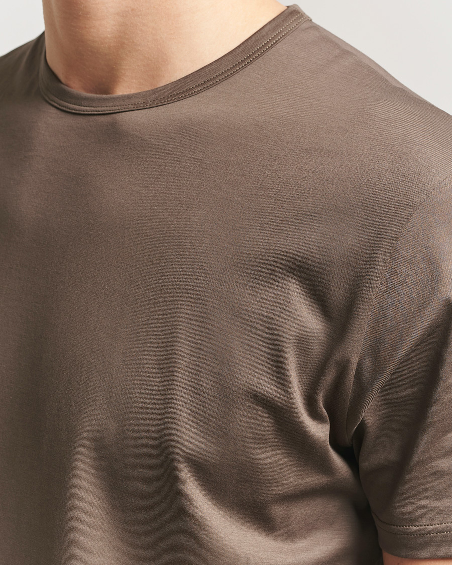 Uomini | T-shirt | Sunspel | Crew Neck Q82 Cotton T-Shirt Dark Cedar
