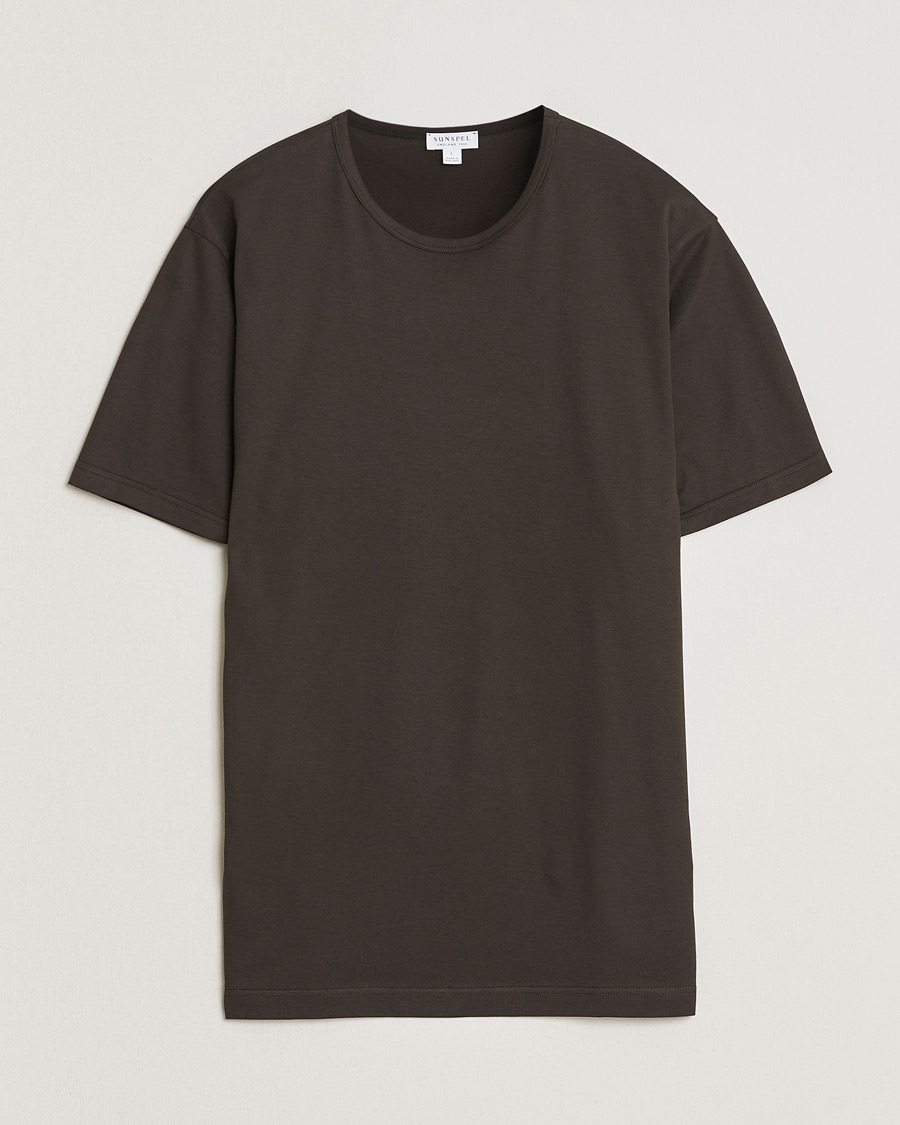 Uomini | T-shirt | Sunspel | Crew Neck Q82 Cotton T-Shirt Dark Chocolate