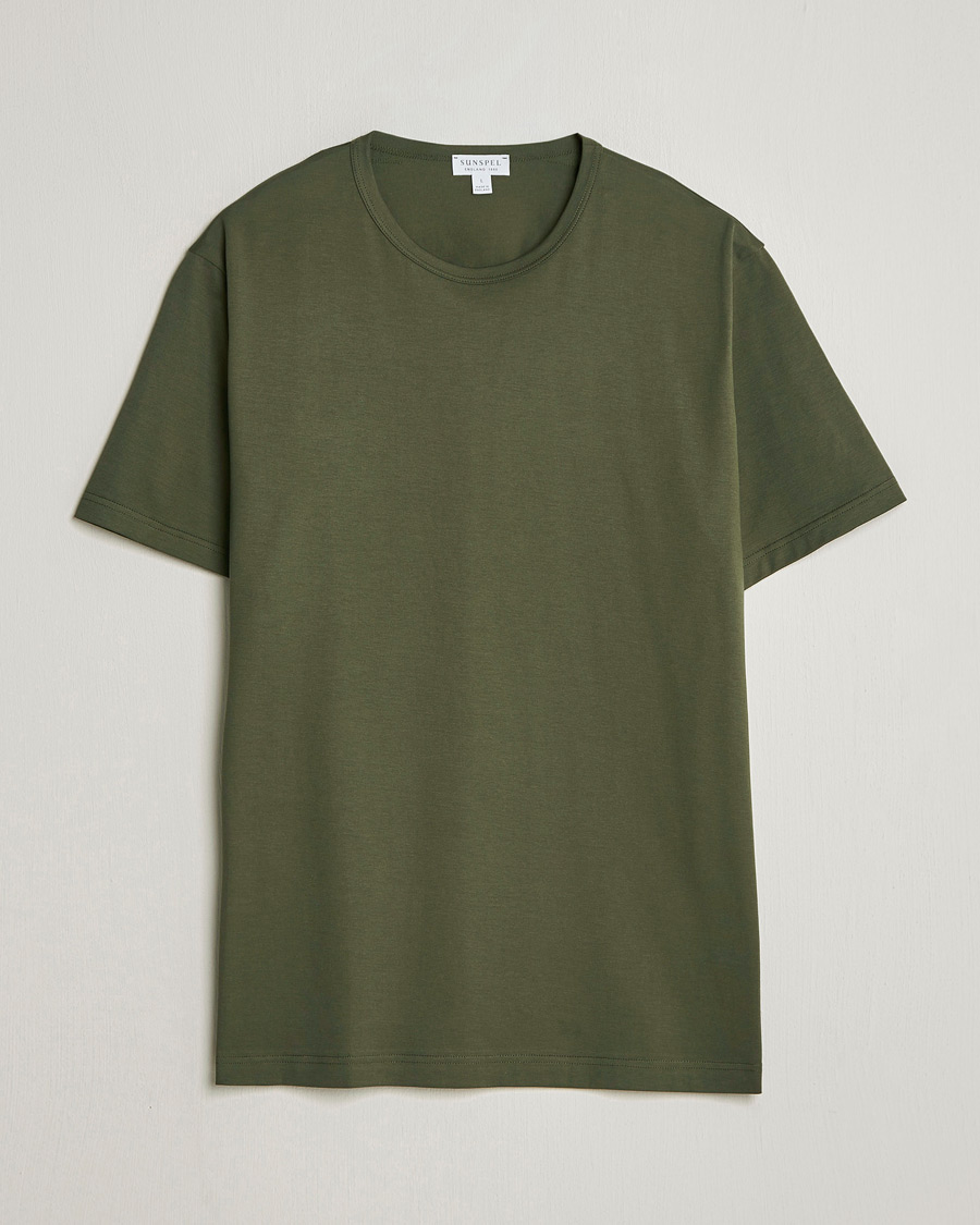 Uomini | T-shirt | Sunspel | Crew Neck Q82 Cotton T-Shirt Deep Olive
