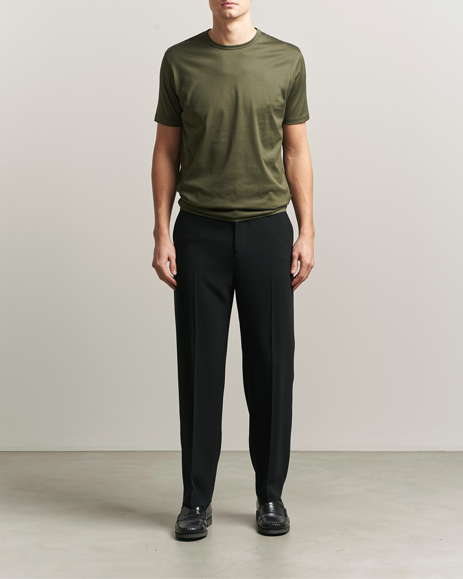Uomini | T-shirt | Sunspel | Crew Neck Q82 Cotton T-Shirt Deep Olive