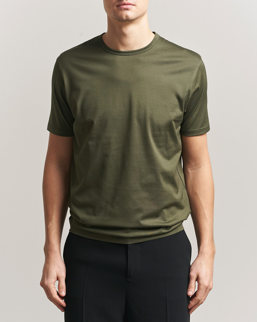 Uomini | T-shirt | Sunspel | Crew Neck Q82 Cotton T-Shirt Deep Olive