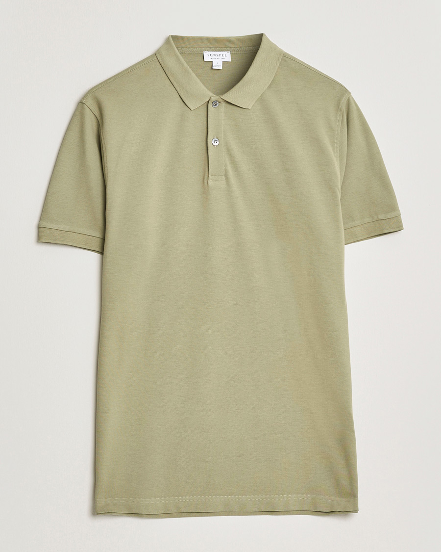 Uomini | Polo | Sunspel | Supima Cotton Short Sleeve Pique Polo Pistachio