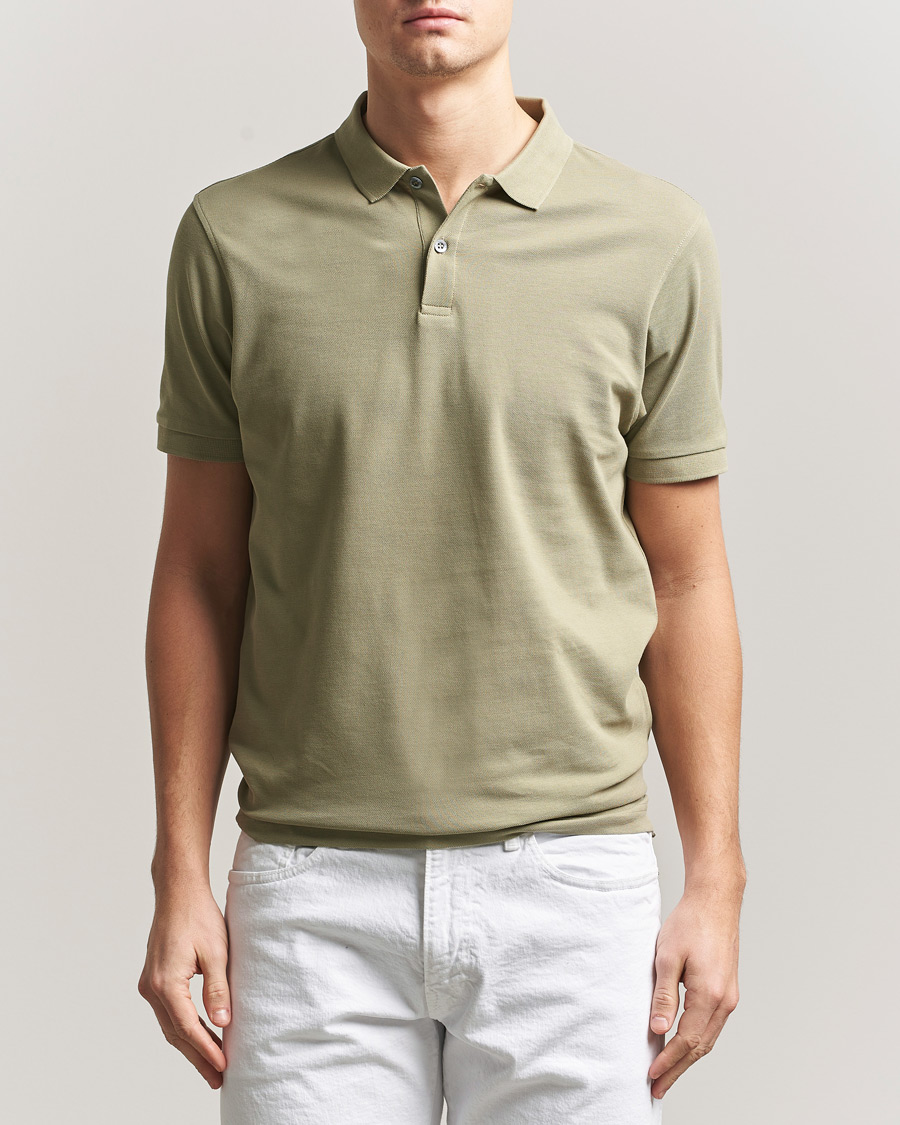Uomini | Polo | Sunspel | Supima Cotton Short Sleeve Pique Polo Pistachio