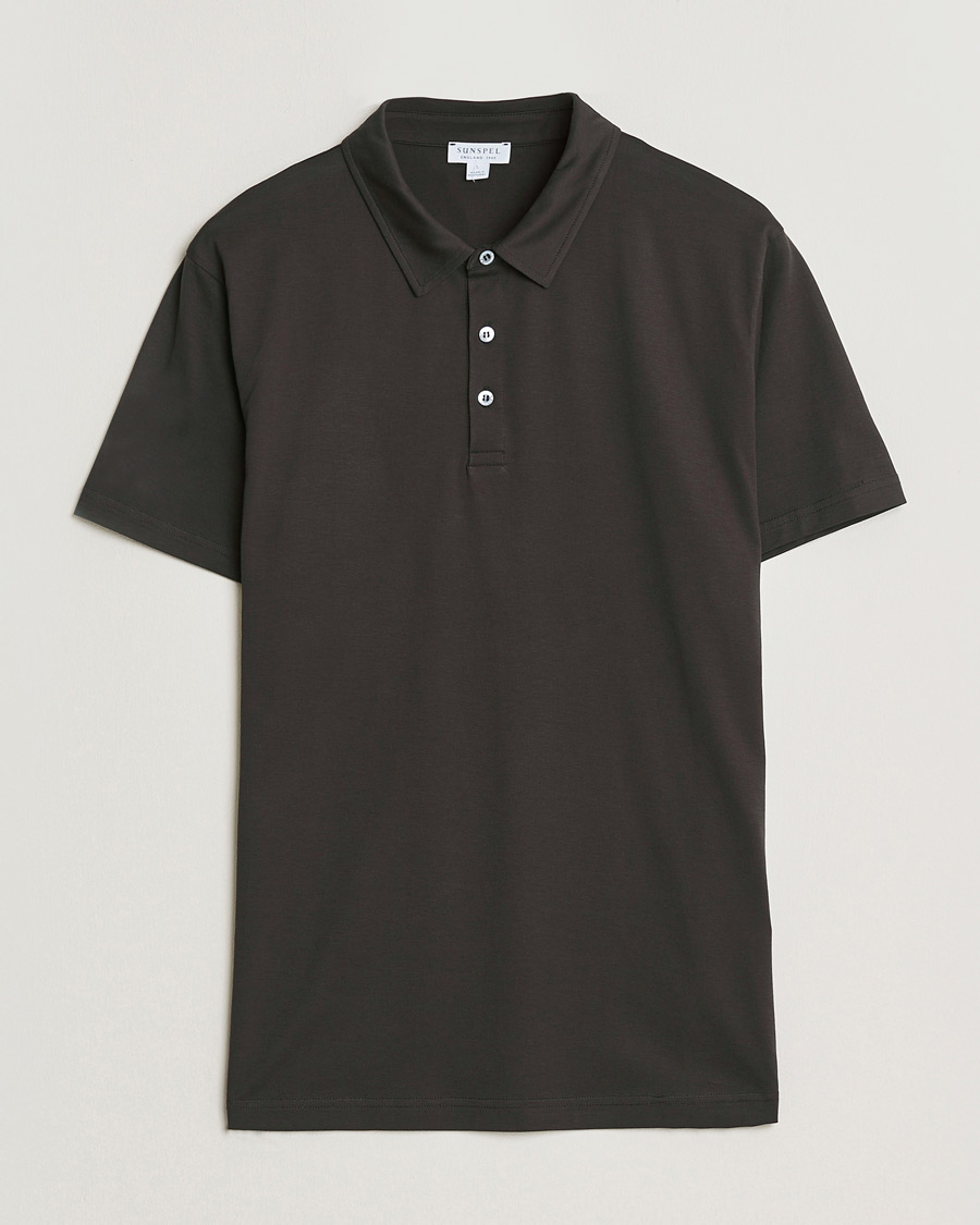 Uomini | Polo | Sunspel | Cotton Jersey Polo Dark Chocolate