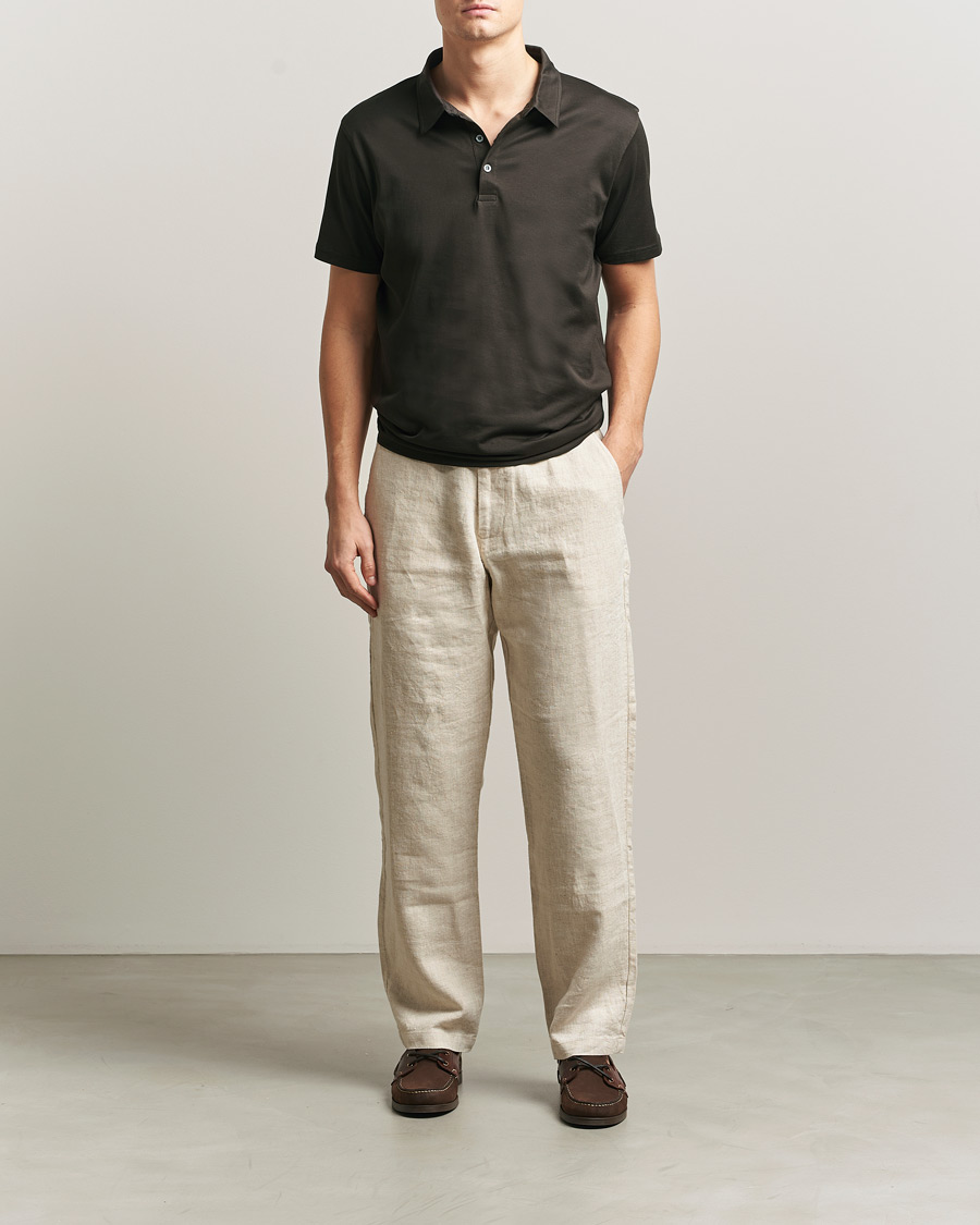 Uomini | Polo | Sunspel | Cotton Jersey Polo Dark Chocolate