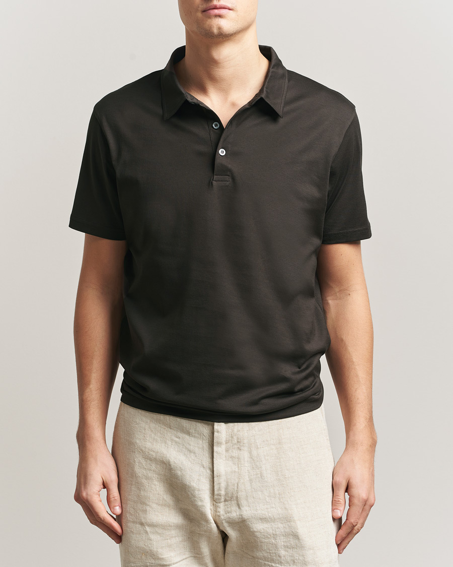 Uomini | Polo | Sunspel | Cotton Jersey Polo Dark Chocolate