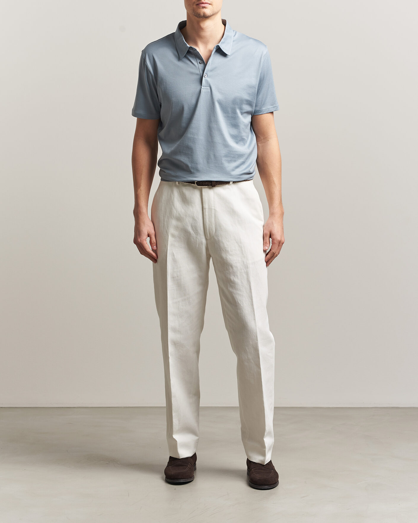 Uomini | Polo | Sunspel | Cotton Jersey Polo Stone Blue