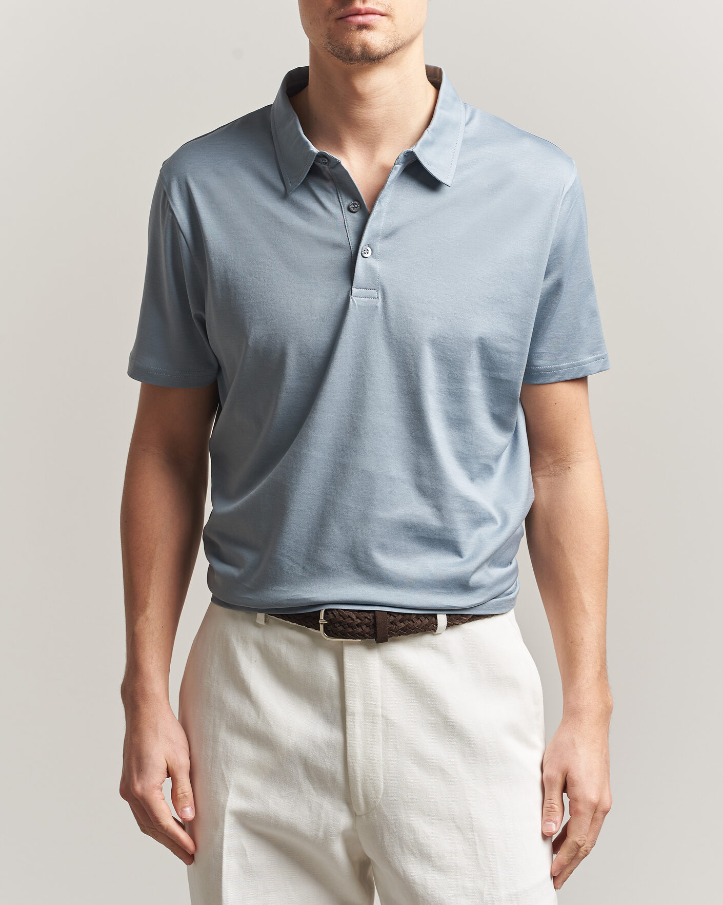 Uomini | Polo | Sunspel | Cotton Jersey Polo Stone Blue