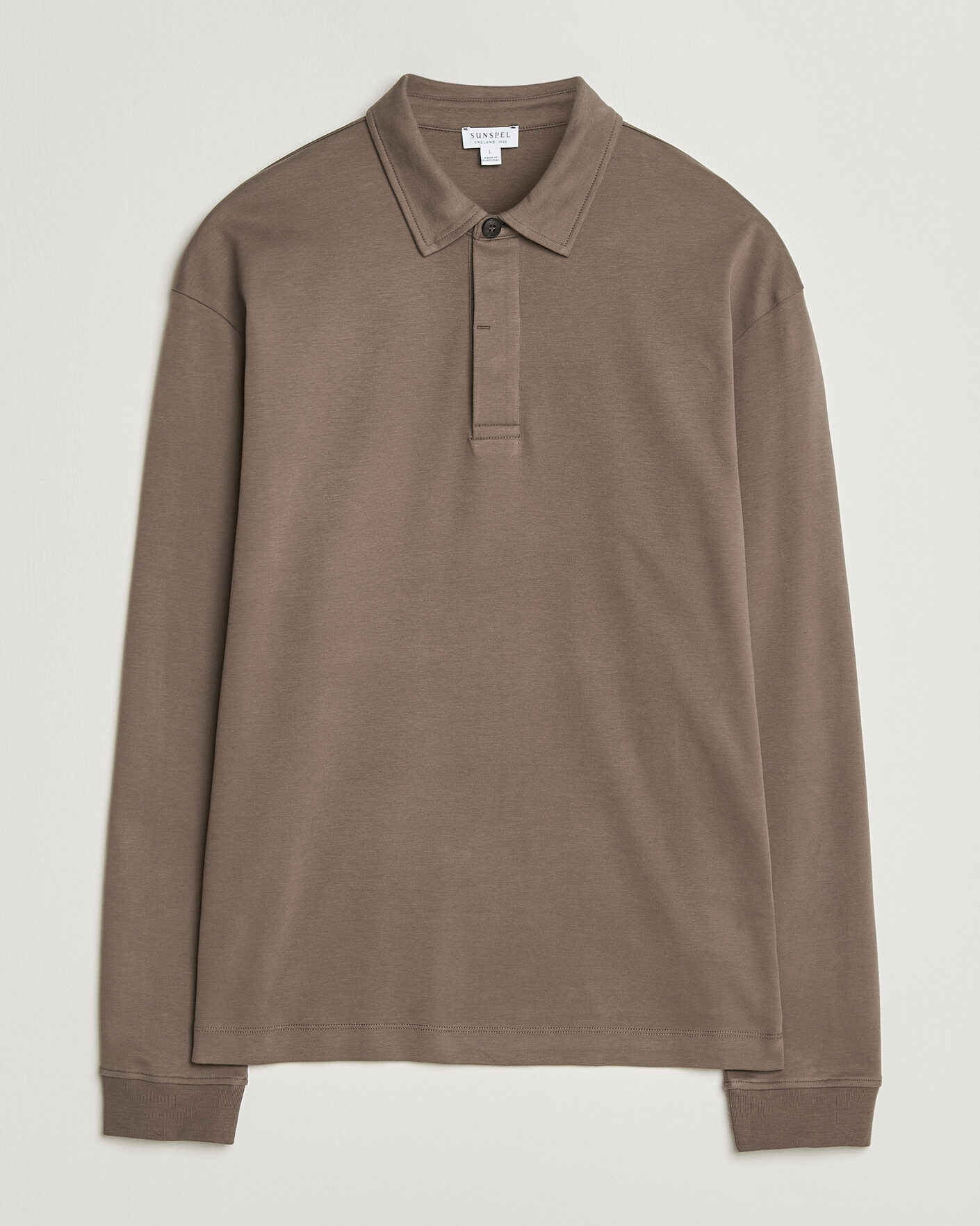 Uomini | Polo | Sunspel | Heavy Weight Supima Cotton Long Sleeve Polo Dark Cedar