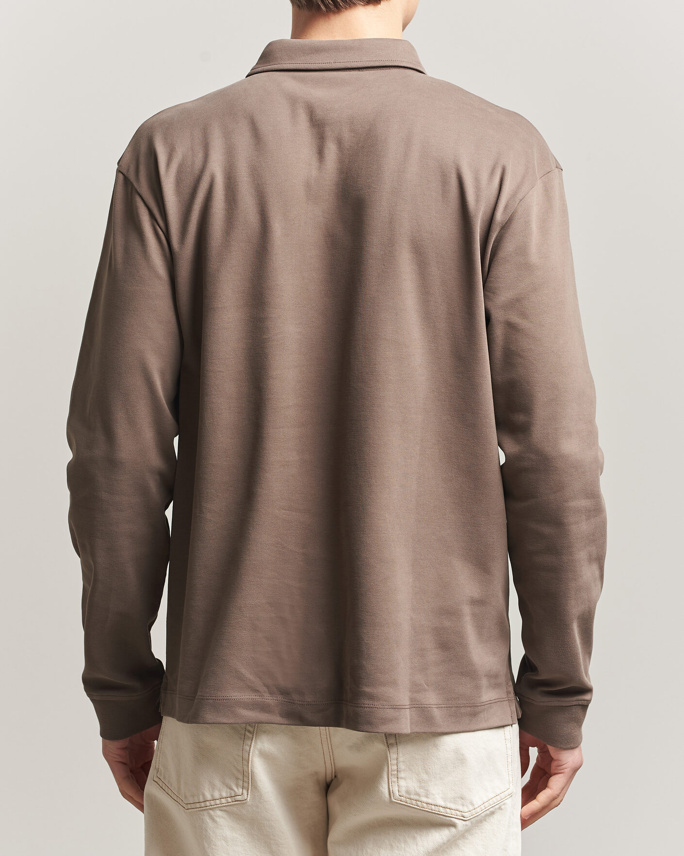 Uomini | Polo | Sunspel | Heavy Weight Supima Cotton Long Sleeve Polo Dark Cedar