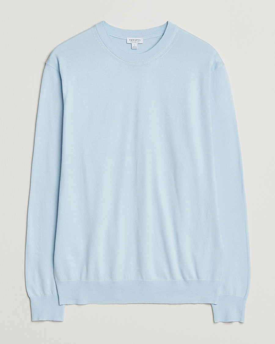 Uomini | Maglieria | Sunspel | Lightweight Knitted Cotton Crew Pastel Blue