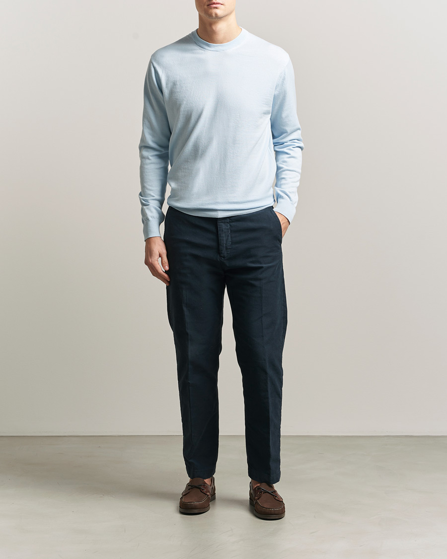 Uomini | Maglieria | Sunspel | Lightweight Knitted Cotton Crew Pastel Blue