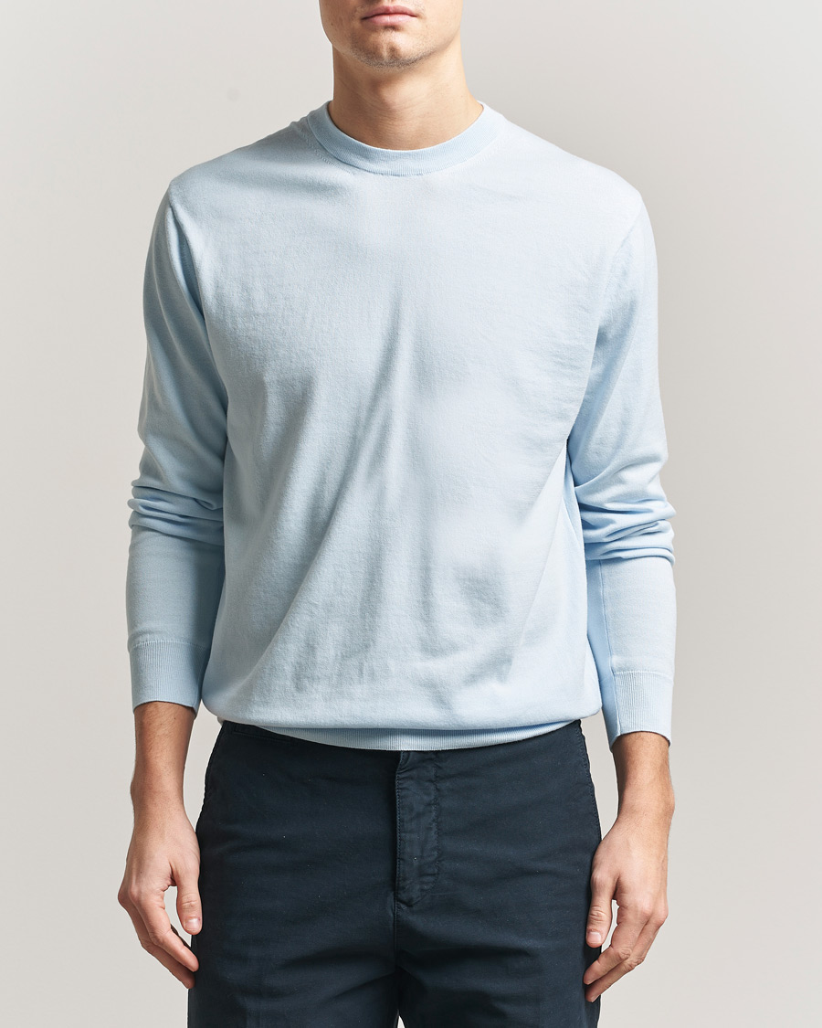 Uomini | Maglieria | Sunspel | Lightweight Knitted Cotton Crew Pastel Blue