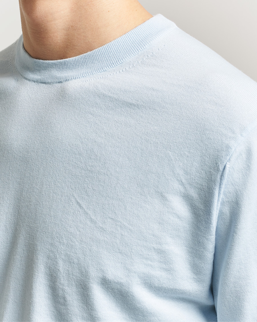 Uomini | Maglieria | Sunspel | Lightweight Knitted Cotton Crew Pastel Blue