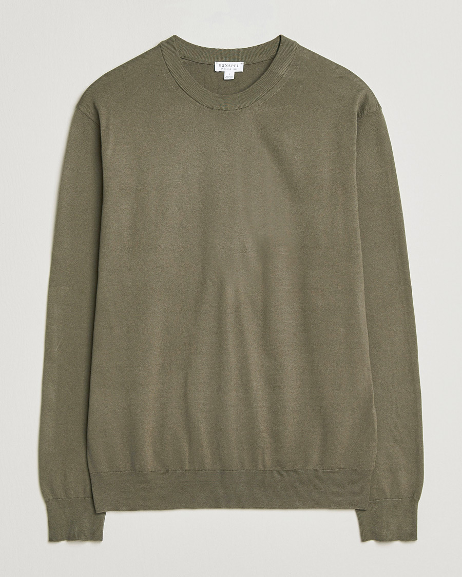 Uomini | Maglieria | Sunspel | Lightweight Knitted Cotton Crew Khaki