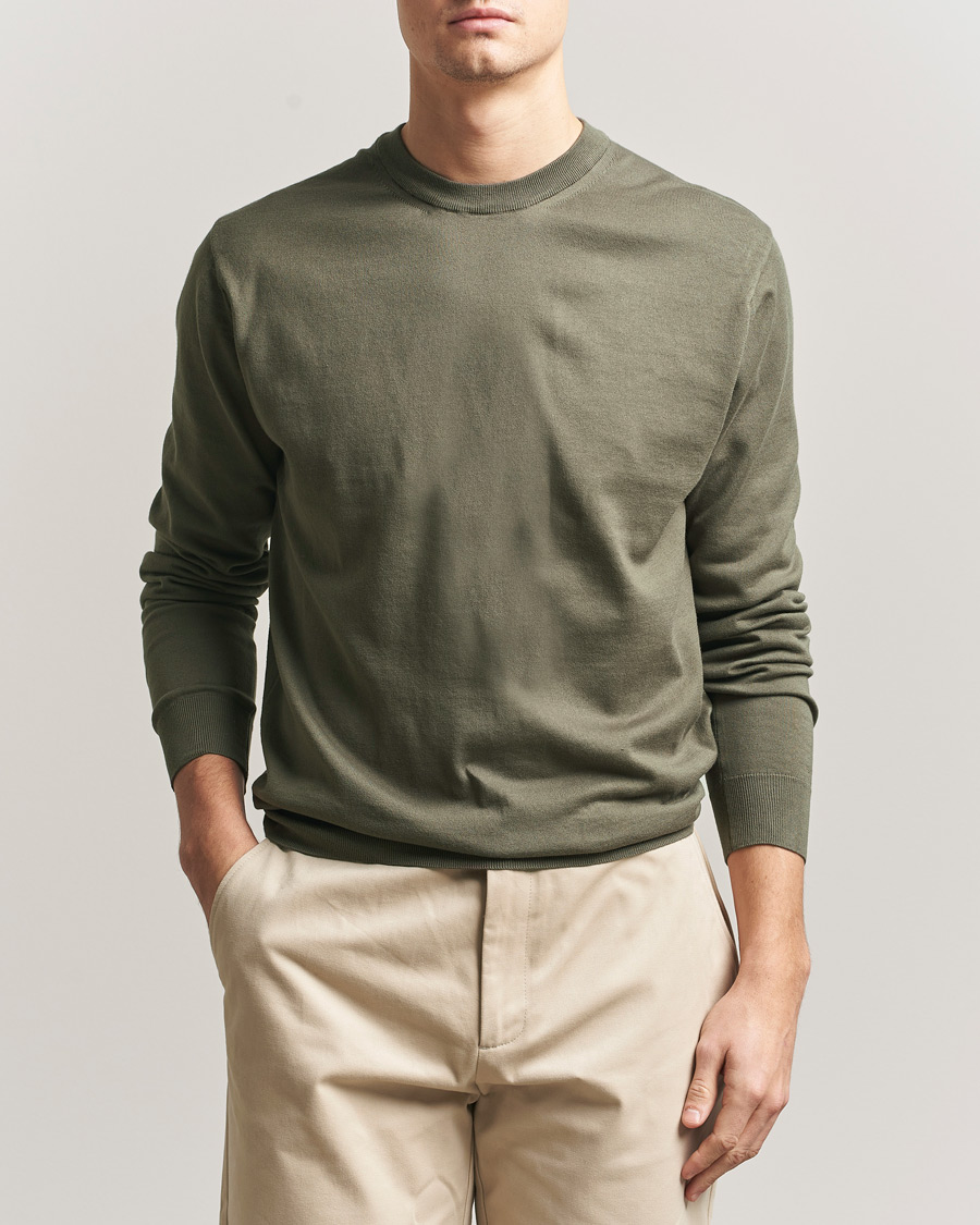 Uomini | Maglieria | Sunspel | Lightweight Knitted Cotton Crew Khaki