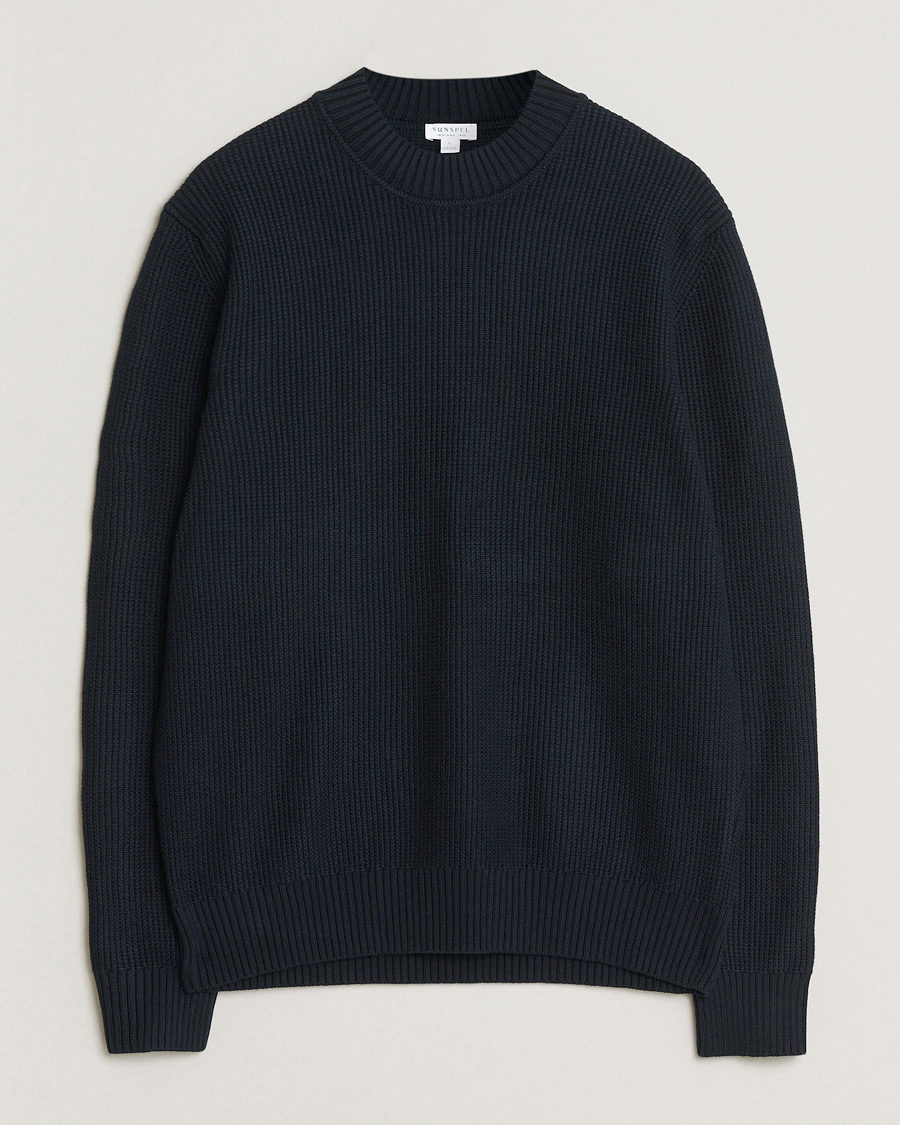 Uomini | Maglieria | Sunspel | Cotton Stitch Mock Neck Navy