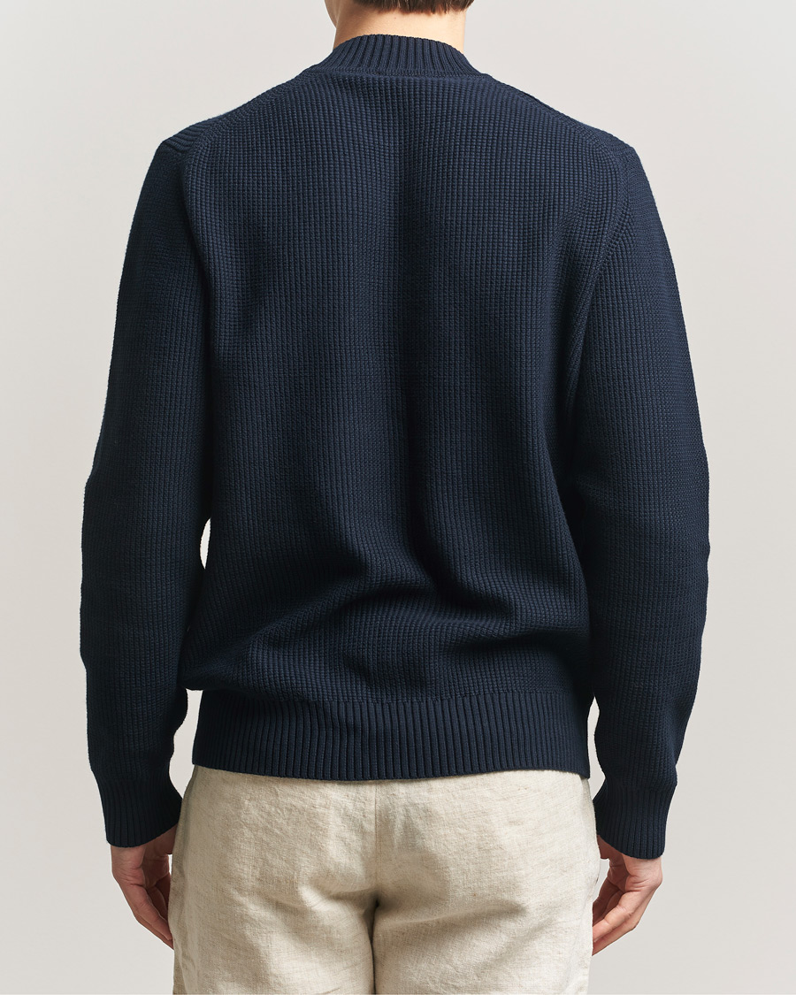 Uomini | Maglieria | Sunspel | Cotton Stitch Mock Neck Navy