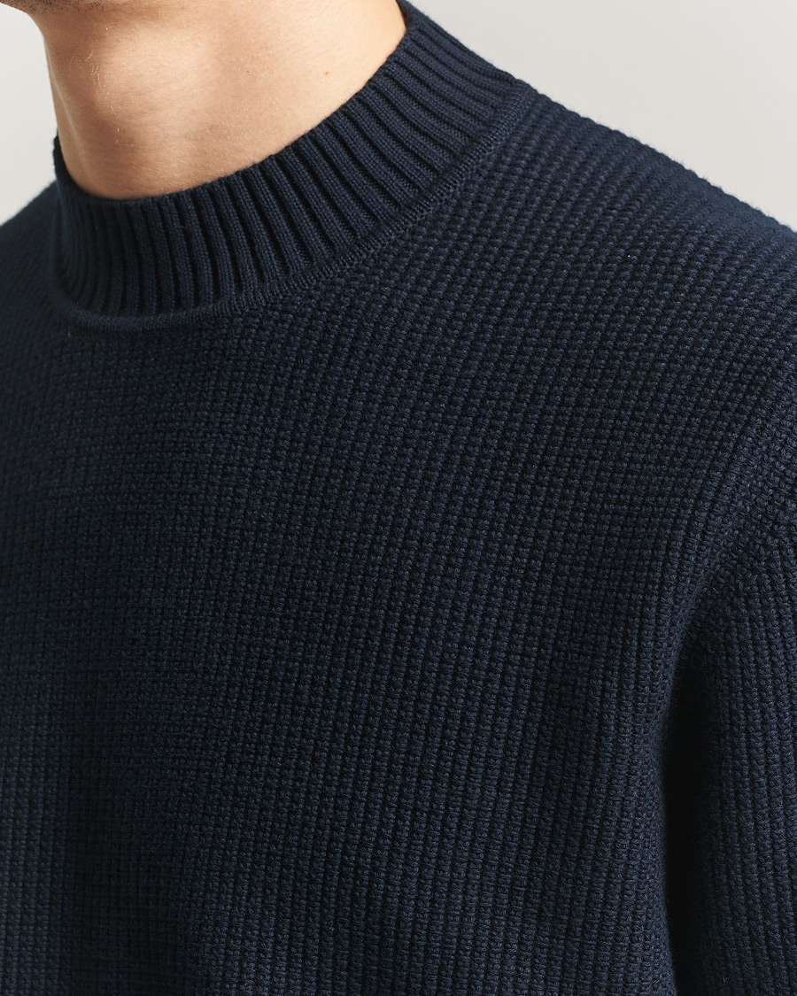 Uomini | Maglieria | Sunspel | Cotton Stitch Mock Neck Navy