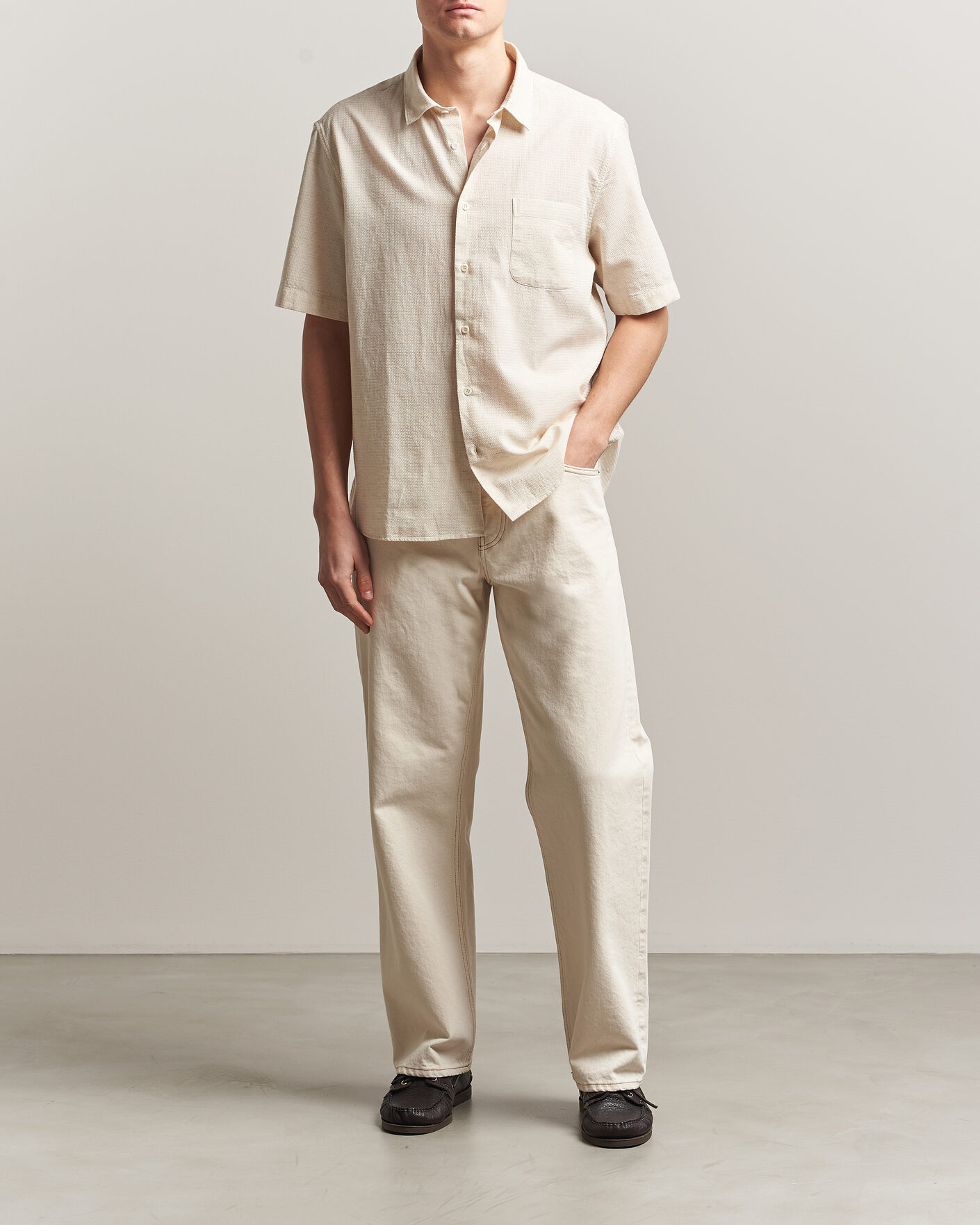 Uomini | Camicie | Sunspel | Natural Texture Linen Shirt Ecru
