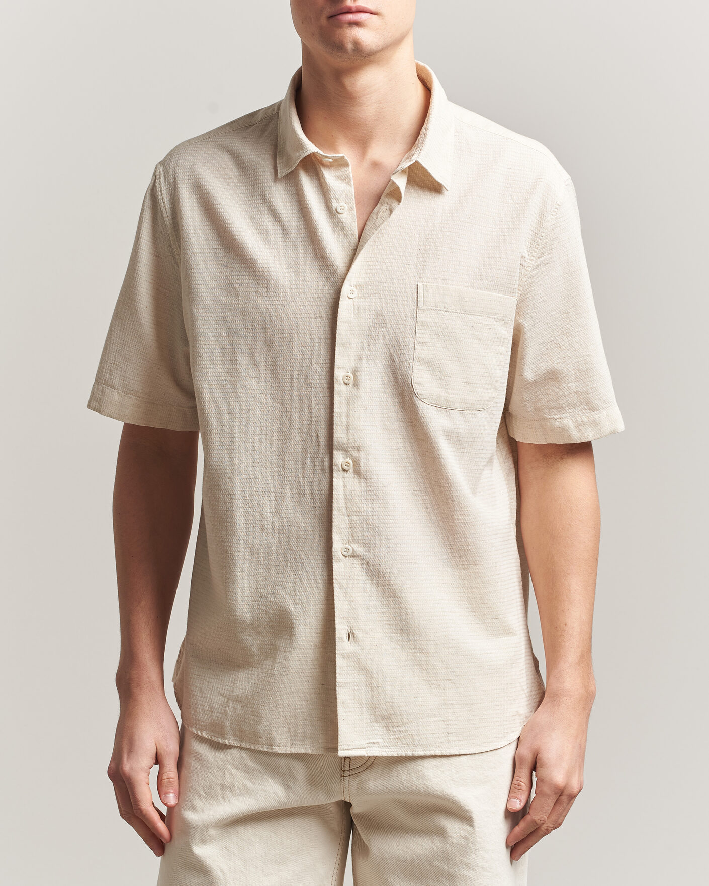 Uomini | Camicie | Sunspel | Natural Texture Linen Shirt Ecru