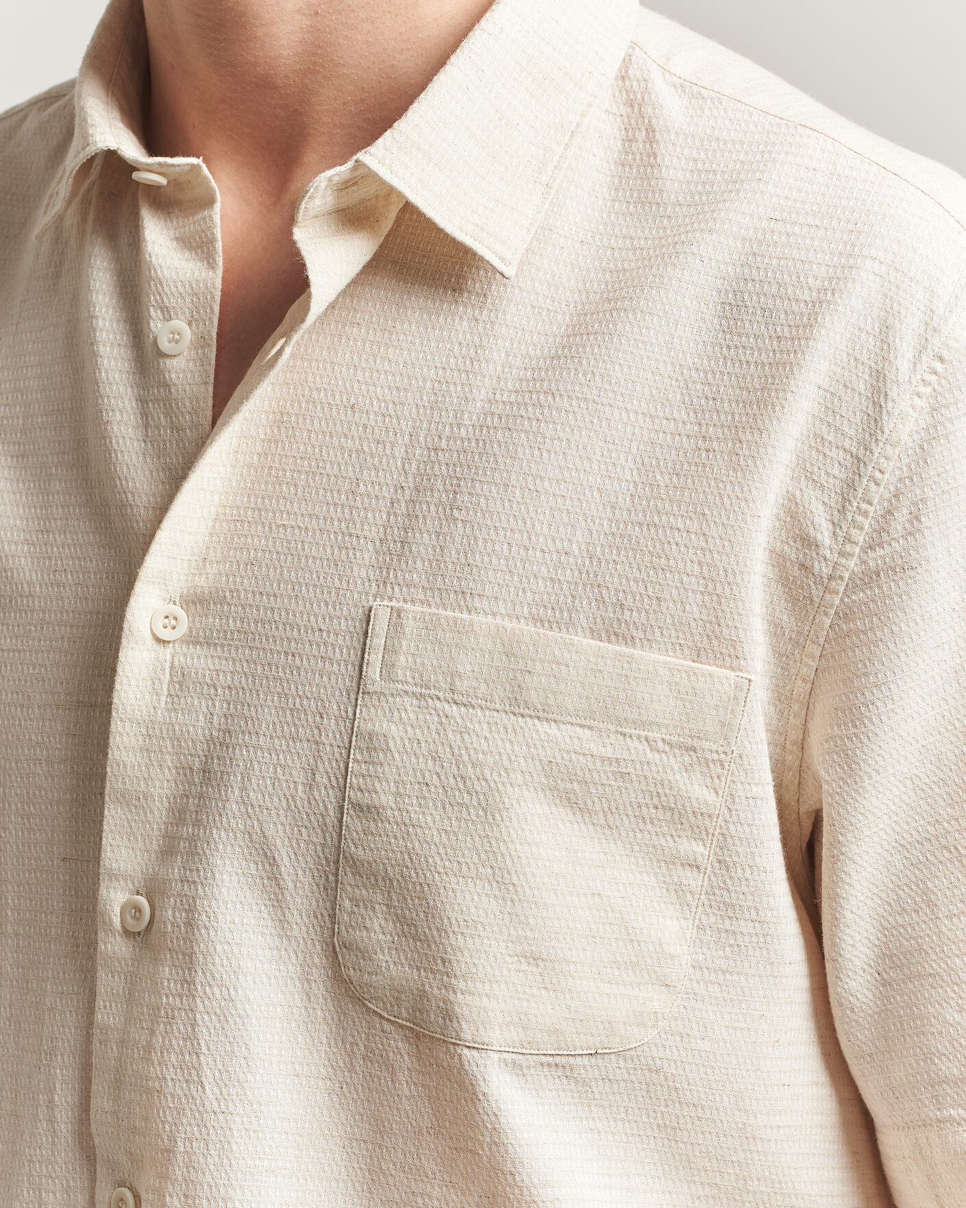 Uomini | Camicie | Sunspel | Natural Texture Linen Shirt Ecru