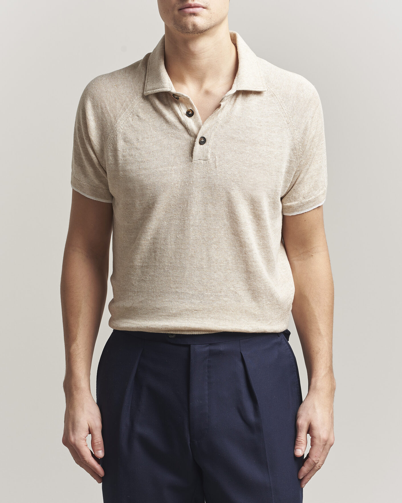 Uomini | Polo | Kiton | Linen Raglan Polo Shirt Ecru