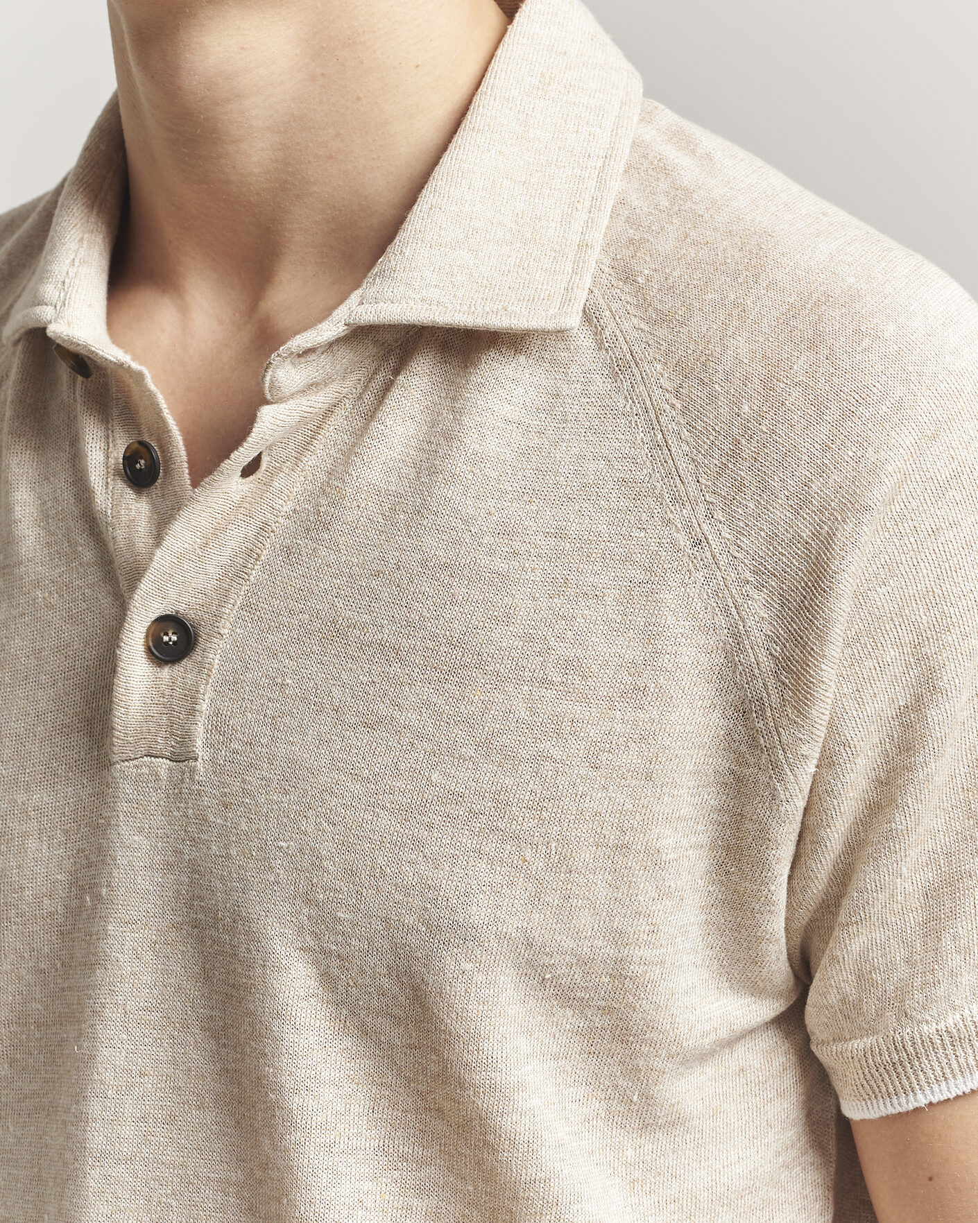 Uomini | Polo | Kiton | Linen Raglan Polo Shirt Ecru
