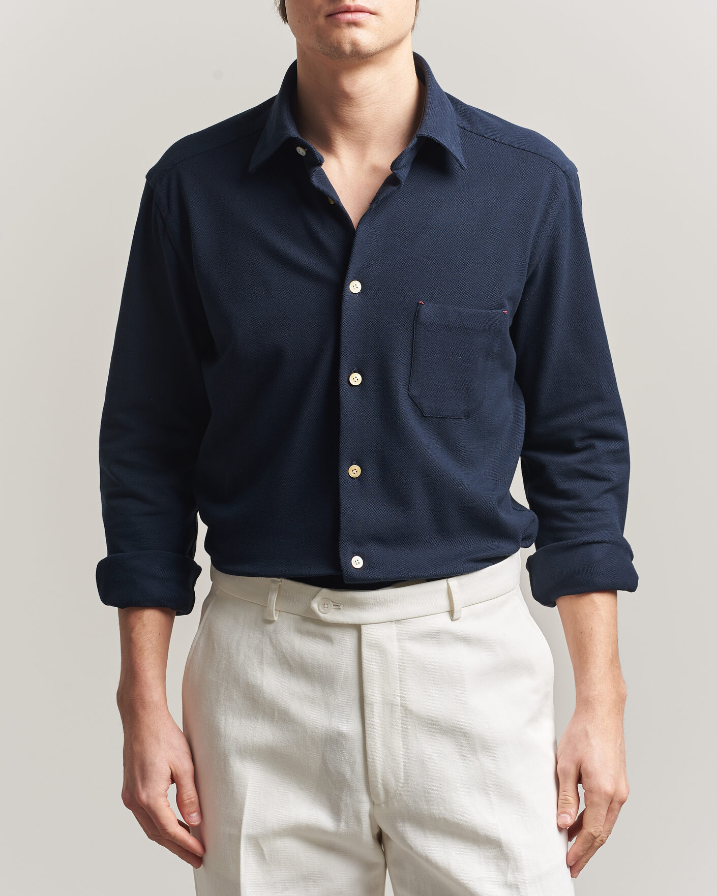 Uomini | Camicie | Kiton | Jersey Piquet Shirt Navy