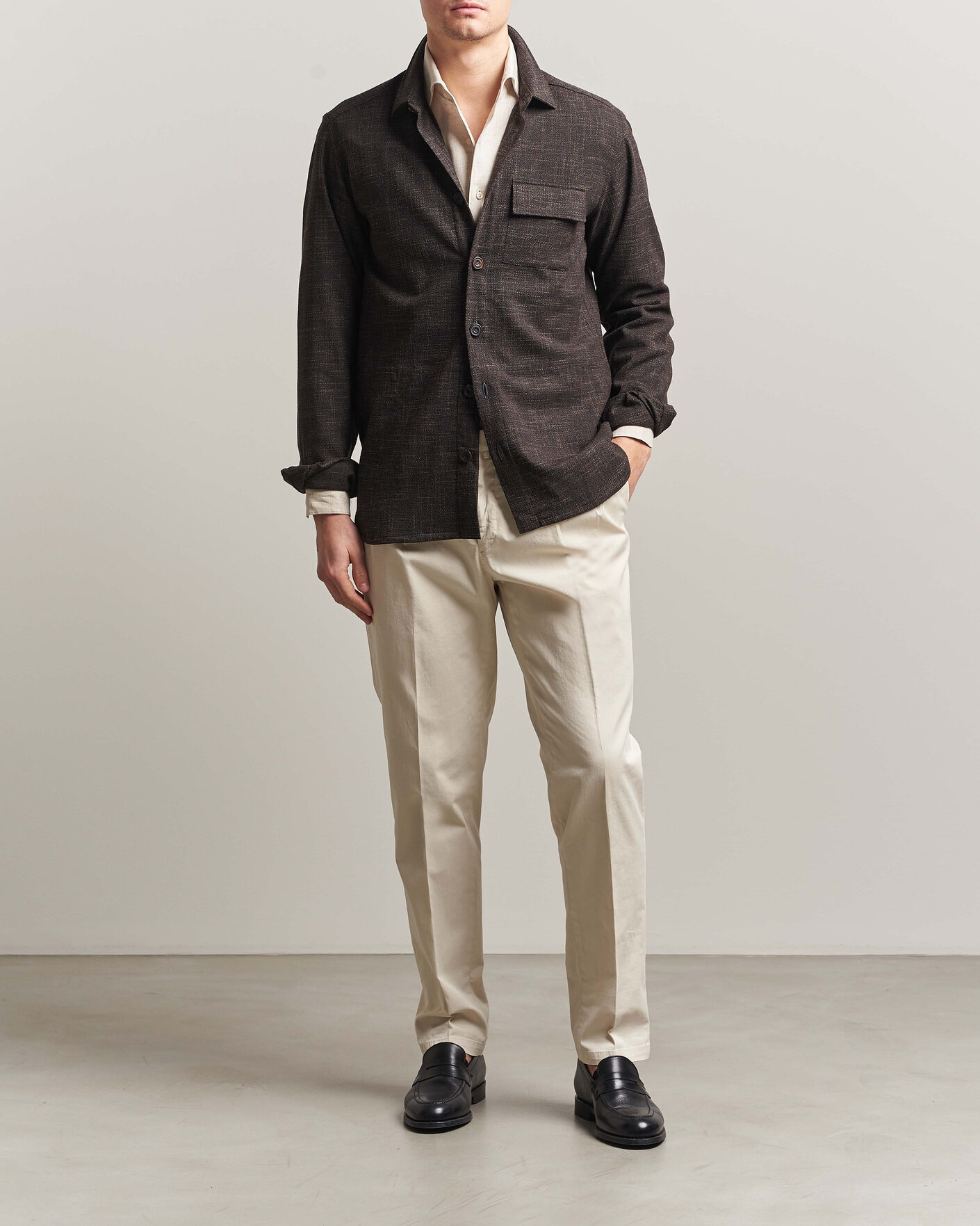 Uomini | Camicie | Kiton | Virgin Wool Overshirt Dark Brown