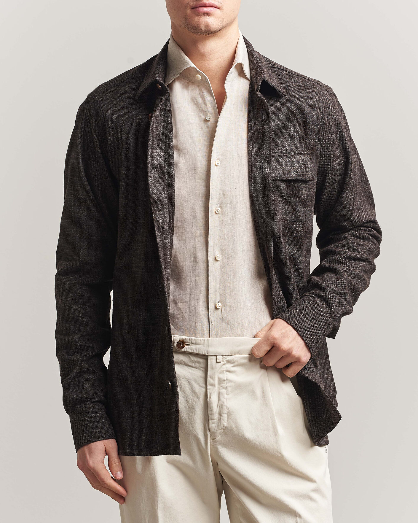 Uomini | Camicie | Kiton | Virgin Wool Overshirt Dark Brown