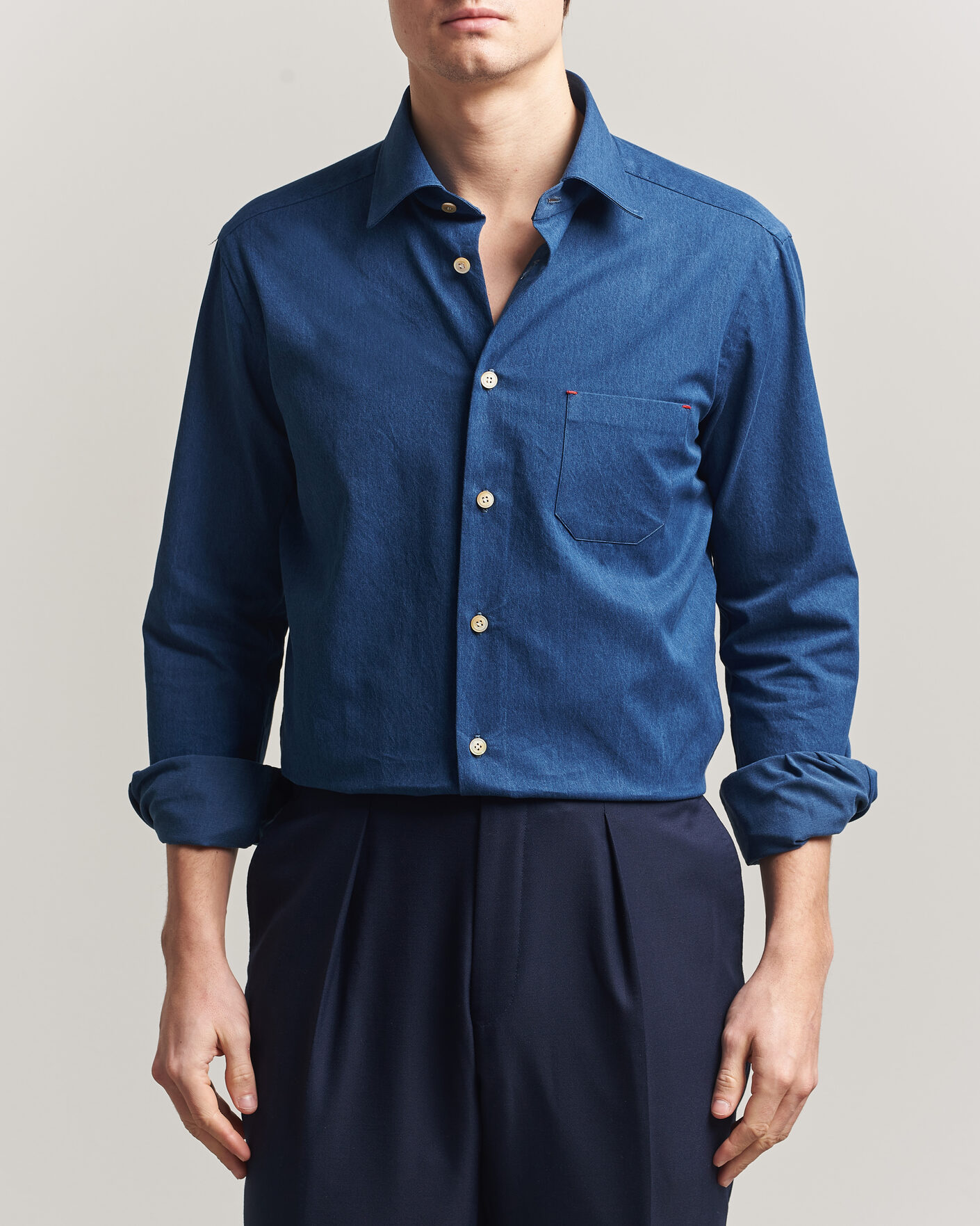 Uomini | Camicie | Kiton | Denim Sport Shirt Medium Blue
