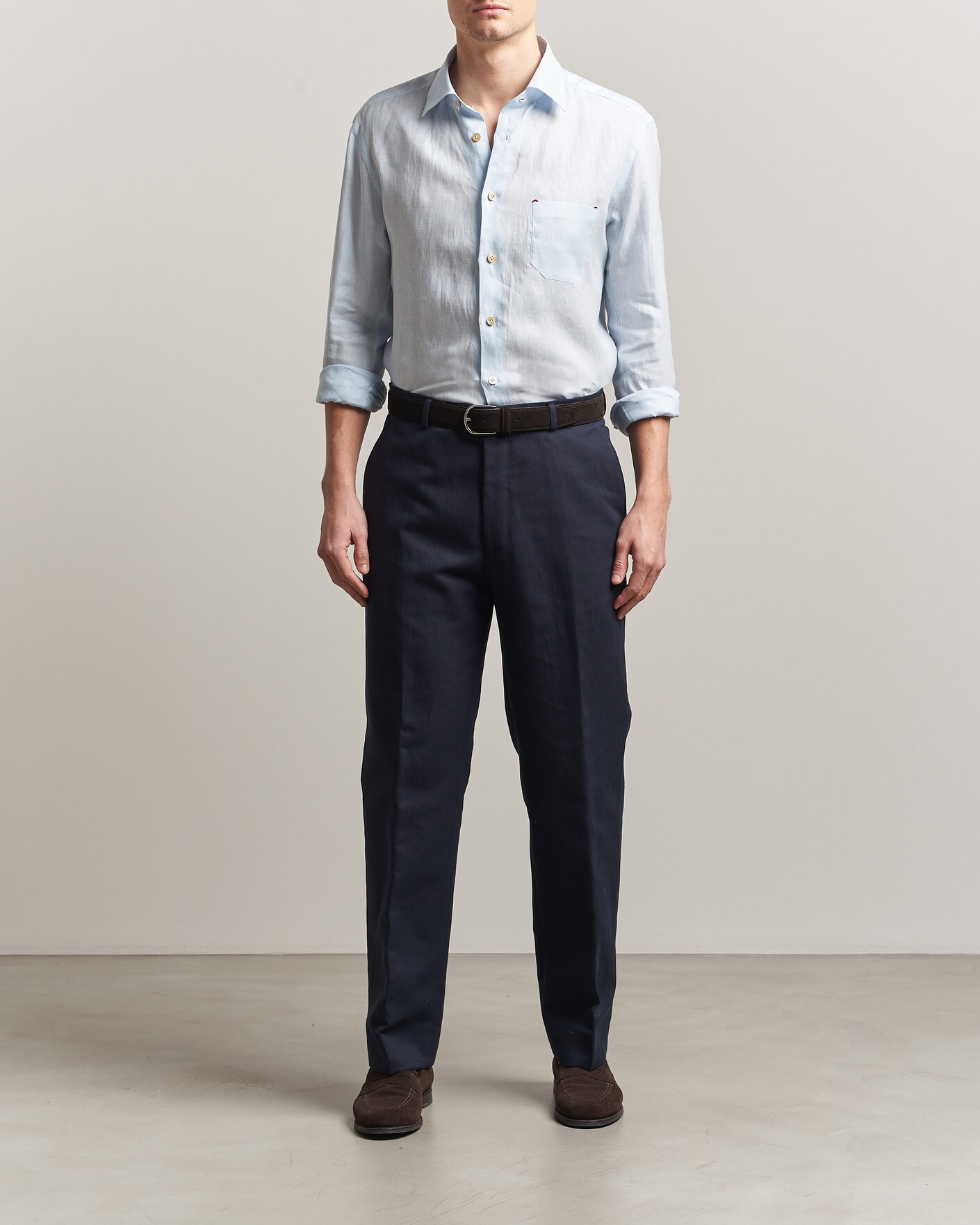 Uomini | Camicie | Kiton | Linen Sport Shirt Light Blue