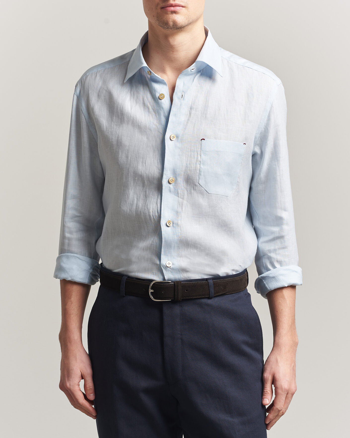 Uomini | Camicie | Kiton | Linen Sport Shirt Light Blue