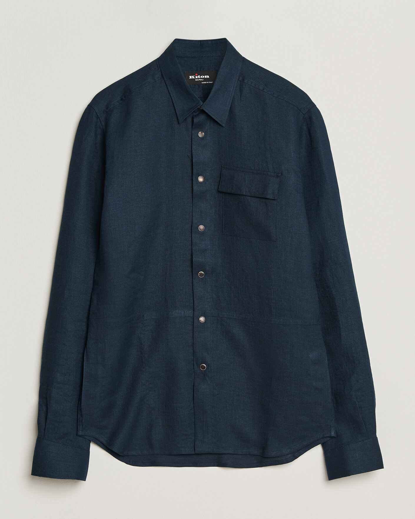 Uomini | Camicie | Kiton | Linen Overshirt Navy