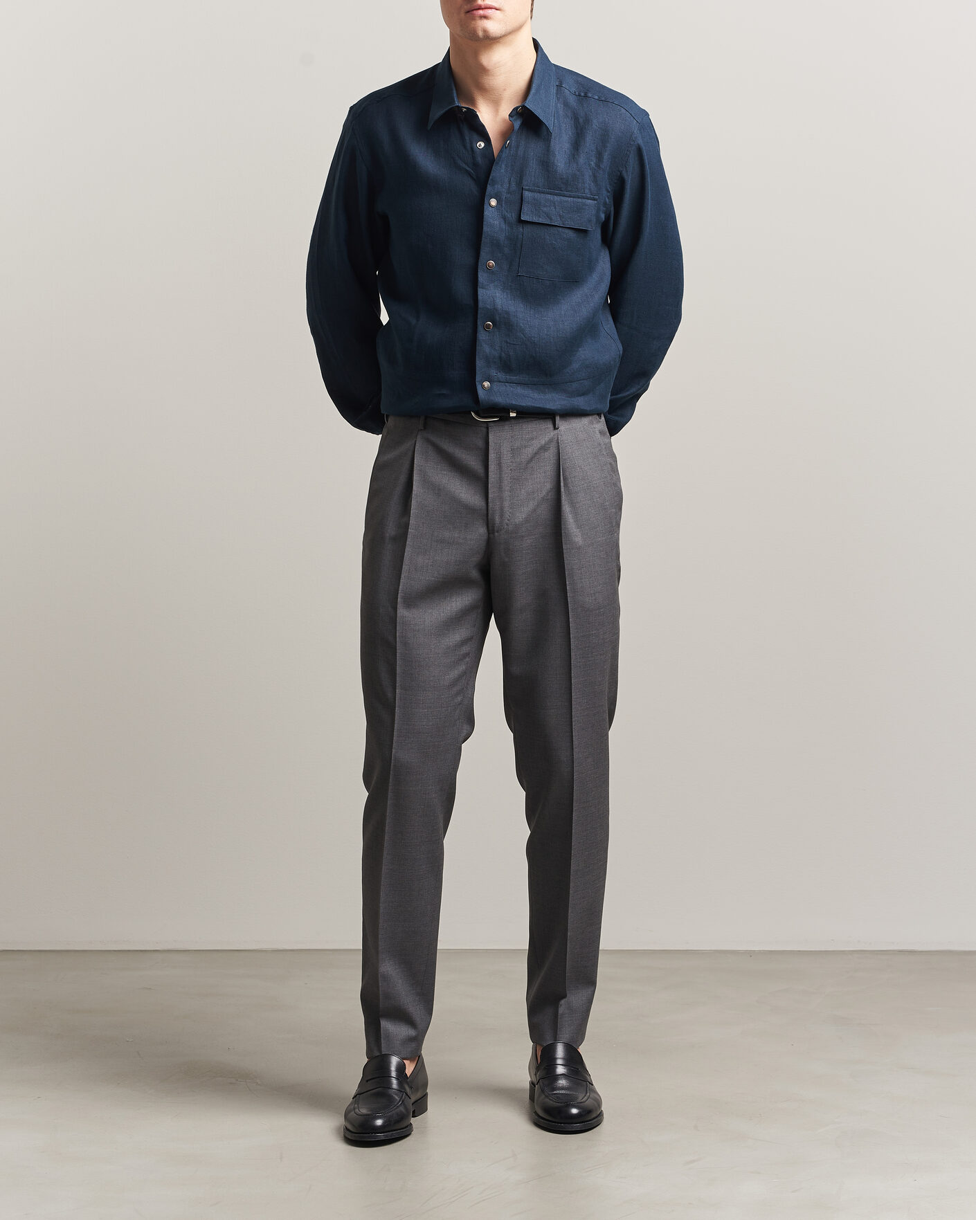 Uomini | Camicie | Kiton | Linen Overshirt Navy