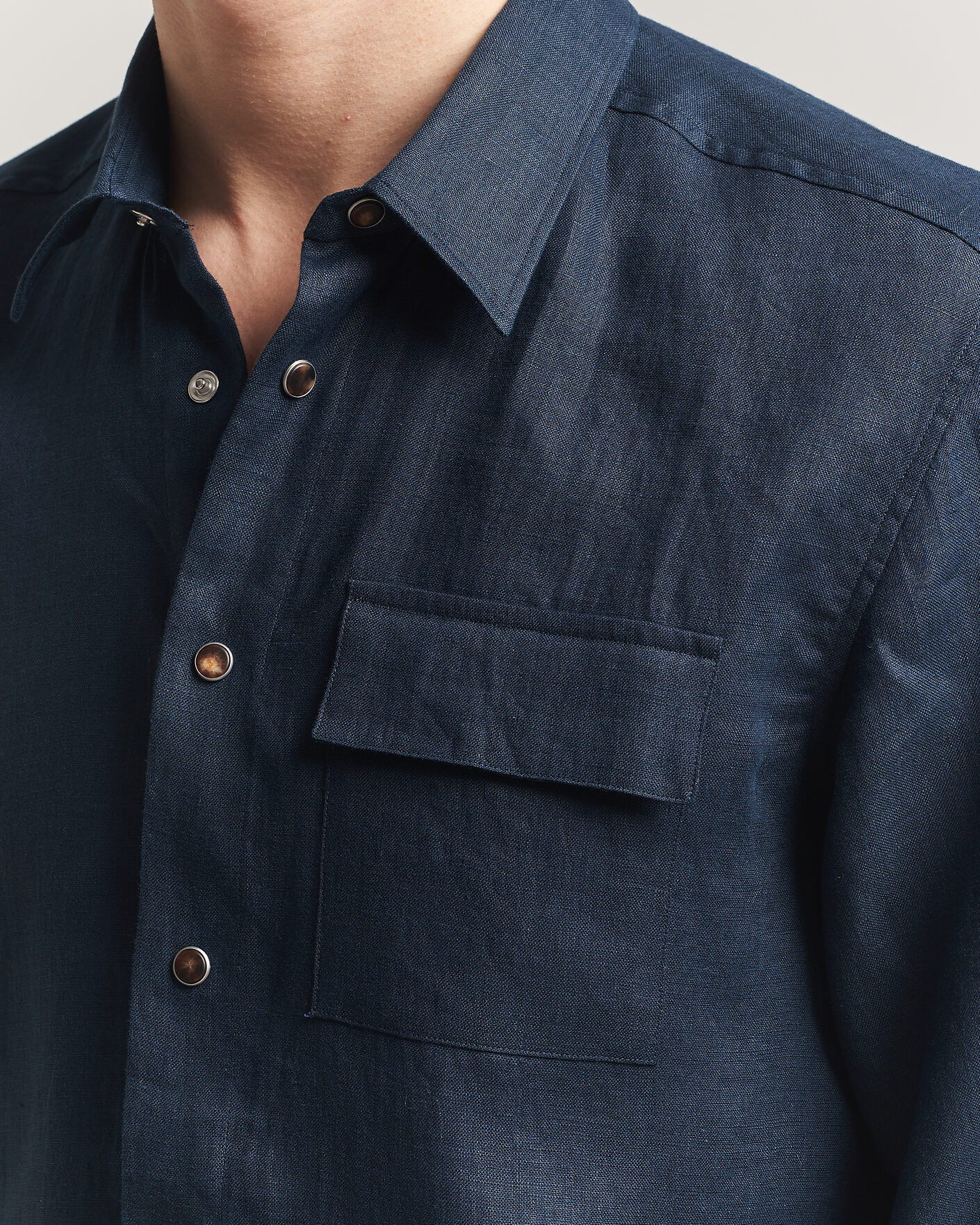Uomini | Camicie | Kiton | Linen Overshirt Navy