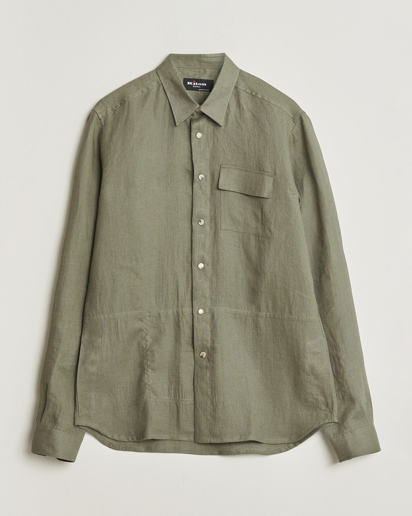 Uomini | Camicie | Kiton | Linen Overshirt Khaki