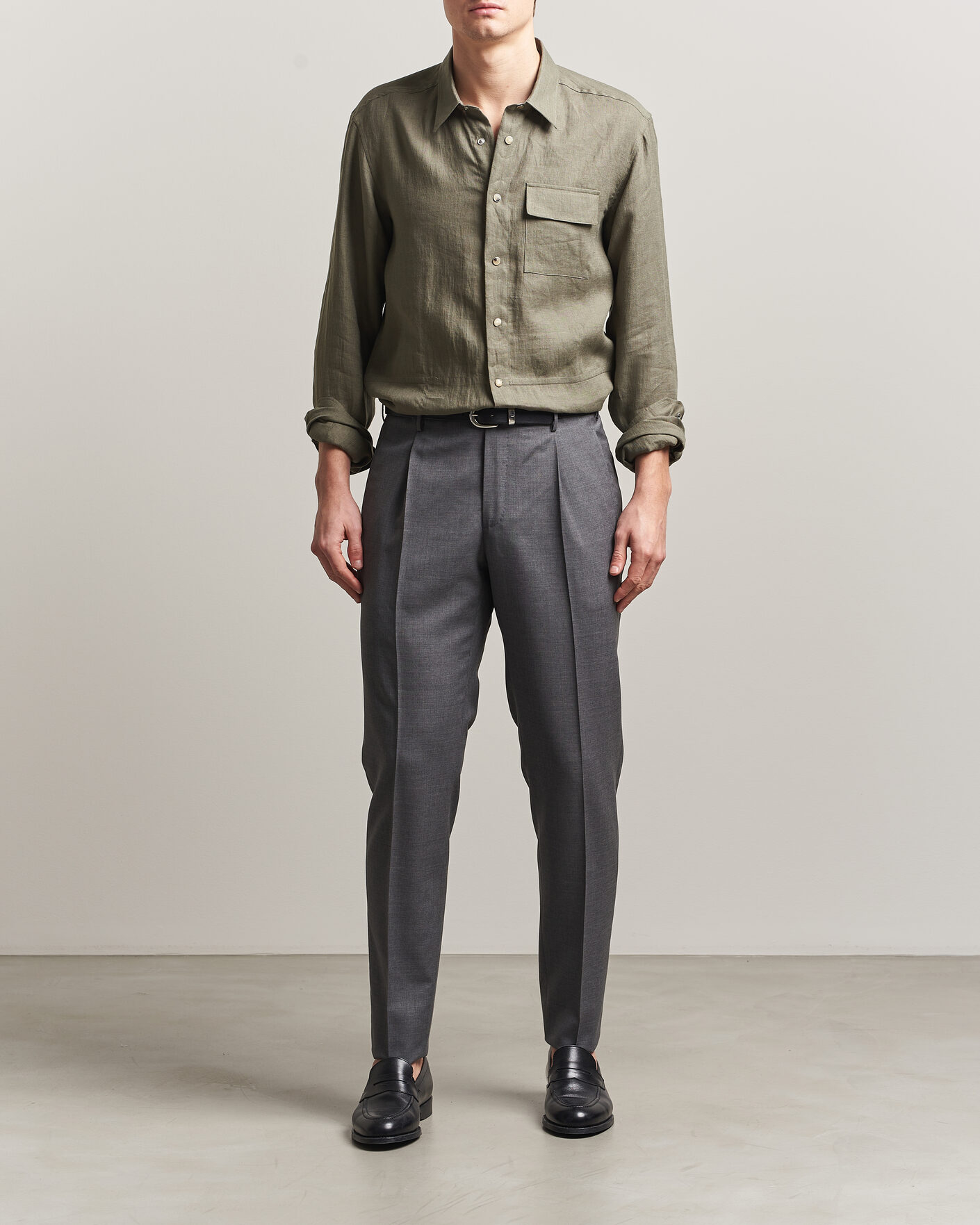 Uomini | Camicie | Kiton | Linen Overshirt Khaki
