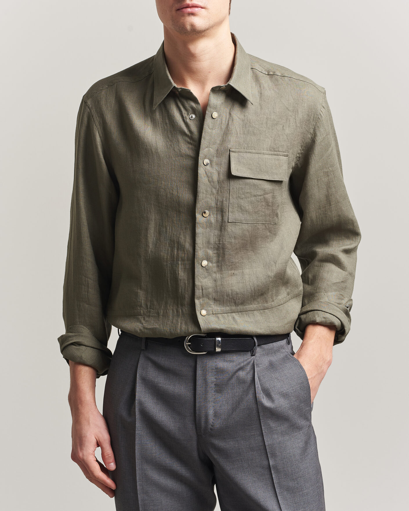 Uomini | Camicie | Kiton | Linen Overshirt Khaki